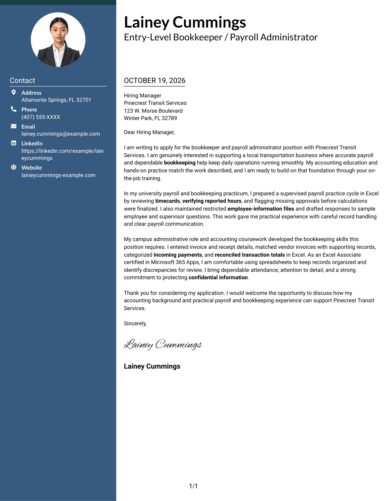 Cover letter example — page 1