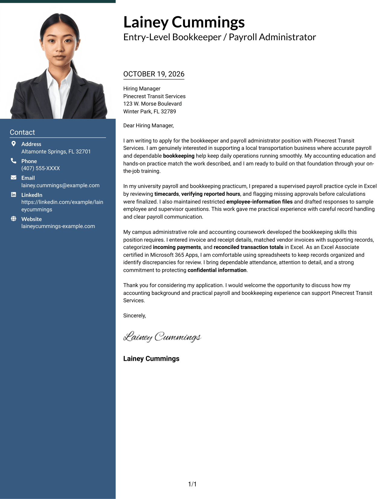 Cover letter example — page 1