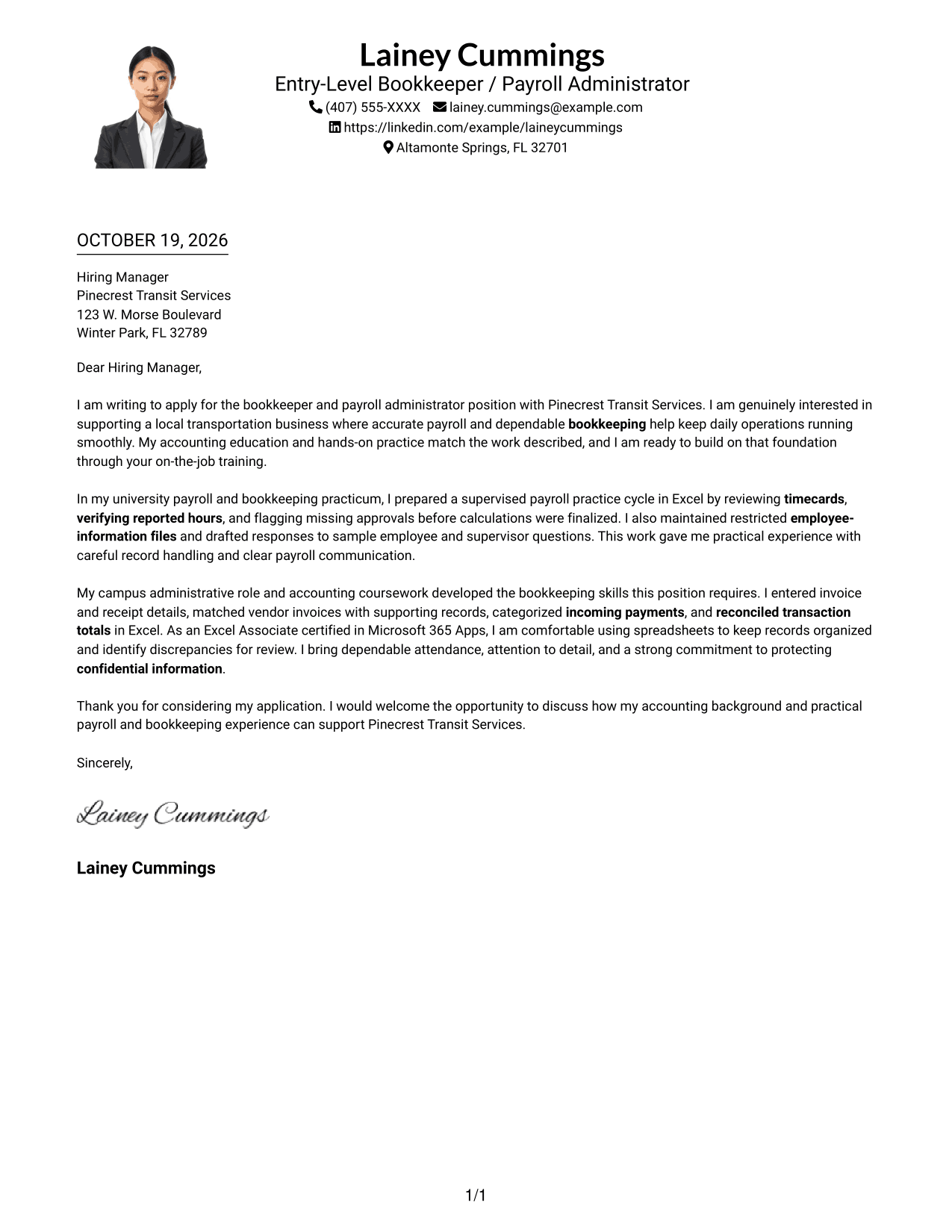 Cover letter example — page 1