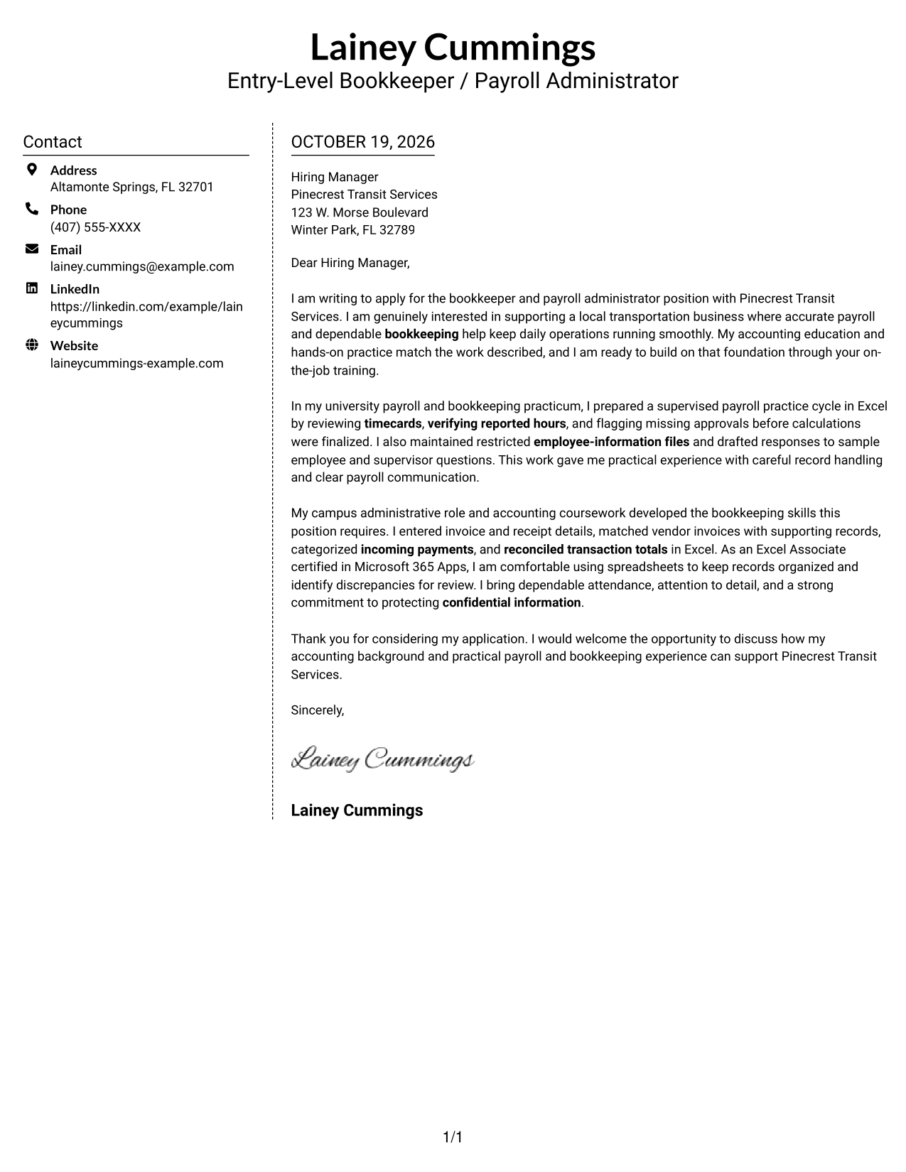 Cover letter example — page 1