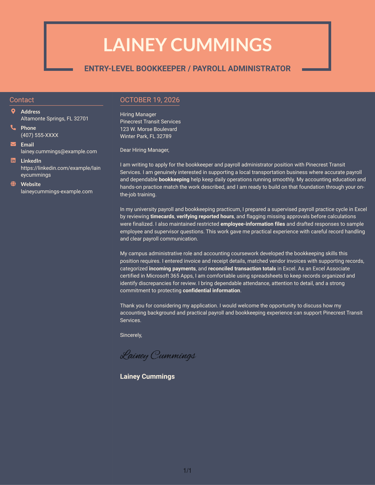 Cover letter example — page 1