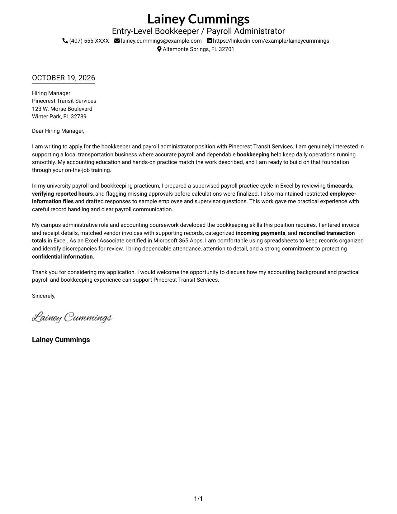 Cover letter example — page 1