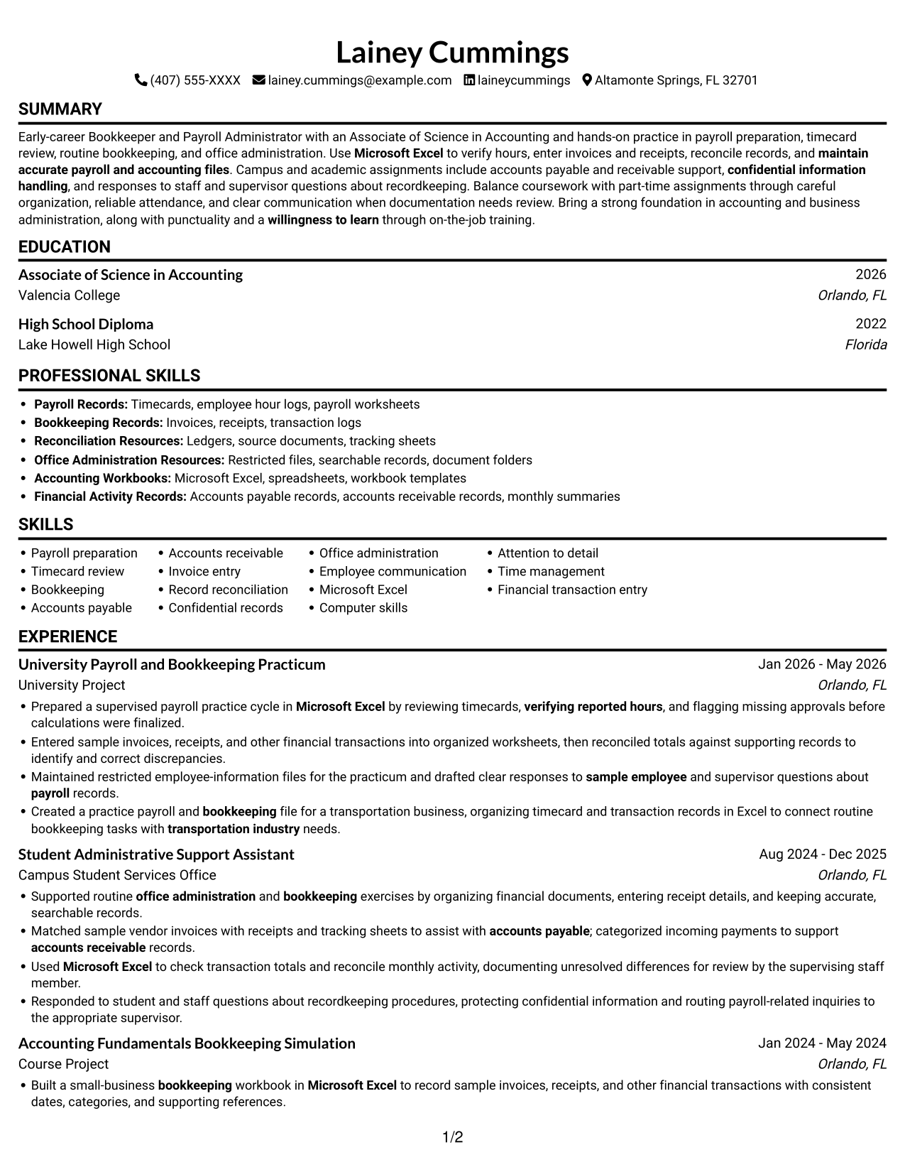 Resume example — page 1
