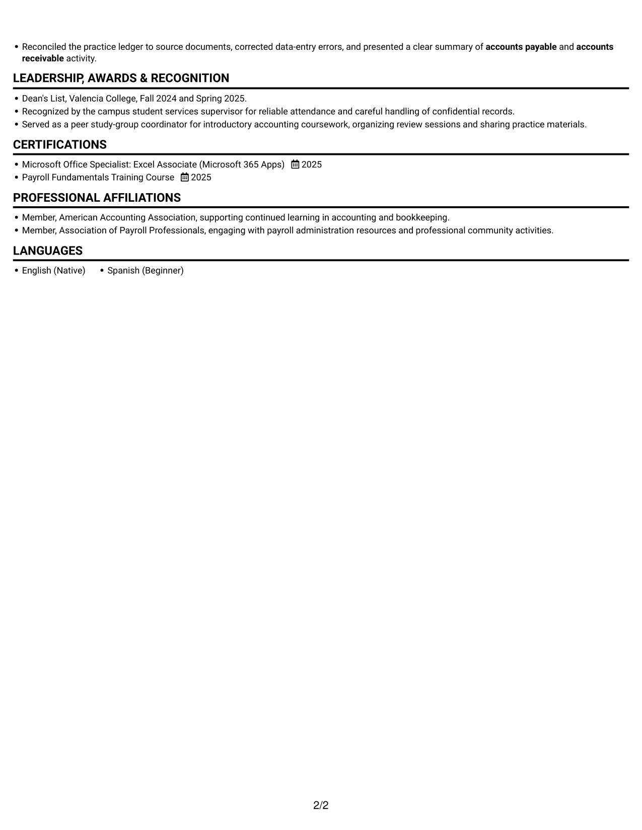 Resume example — page 2