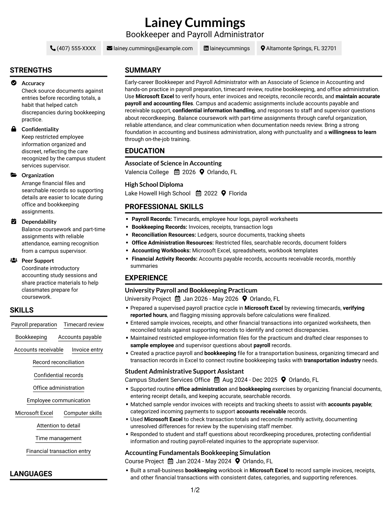 Resume example — page 1