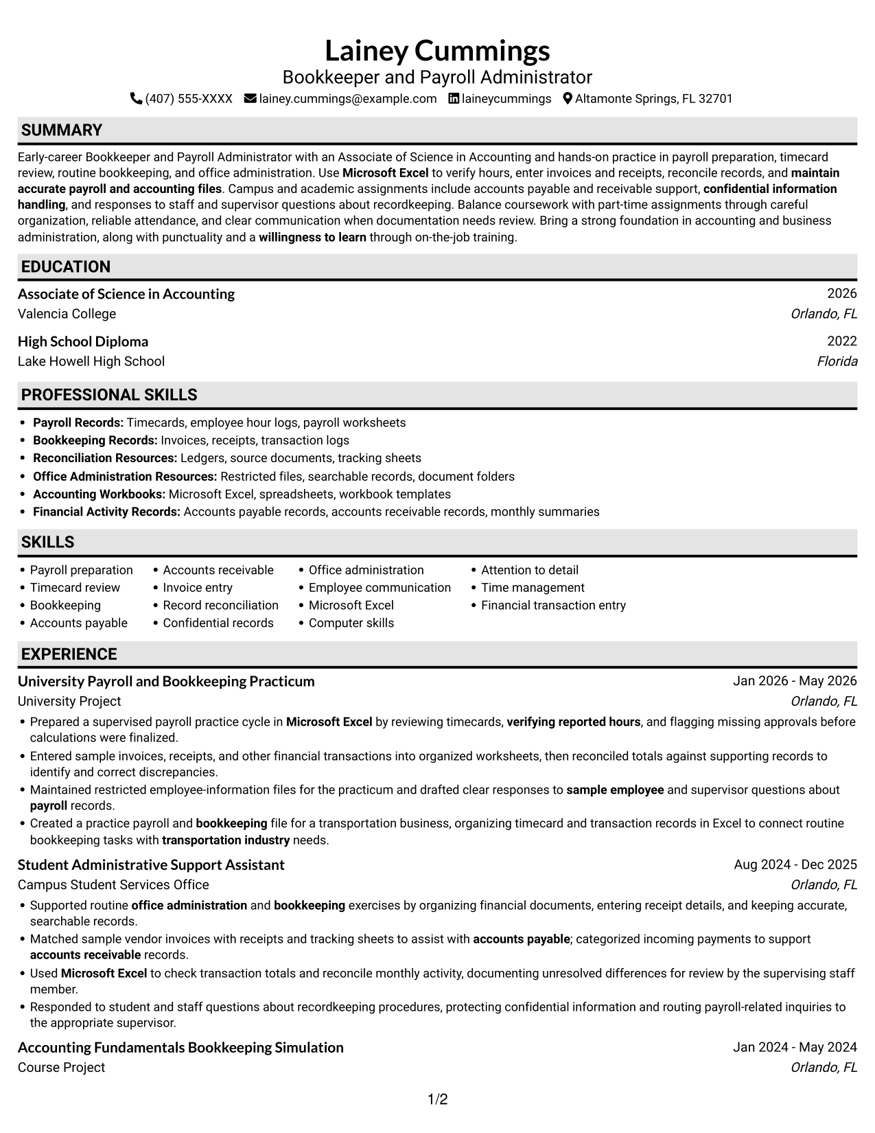 Resume example — page 1