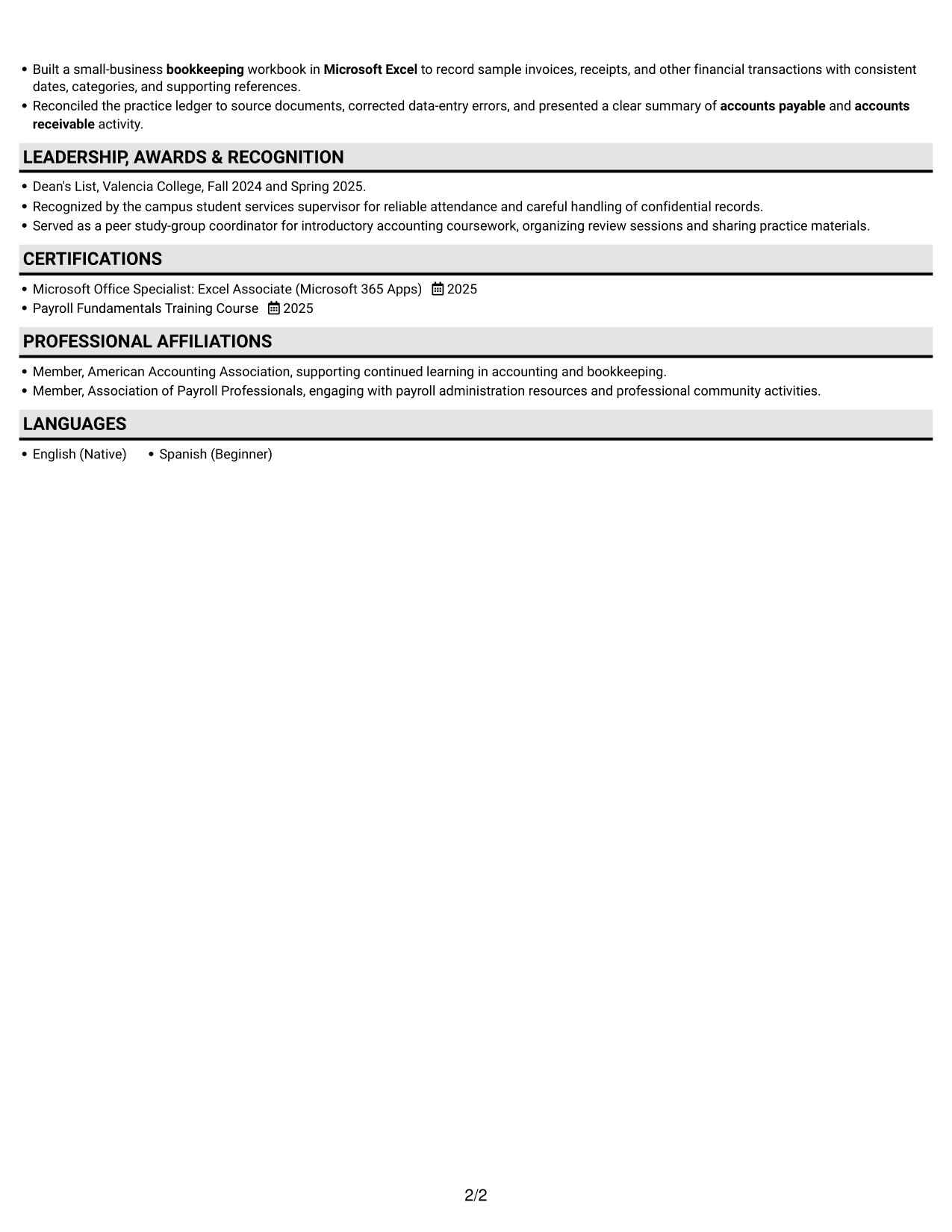 Resume example — page 2