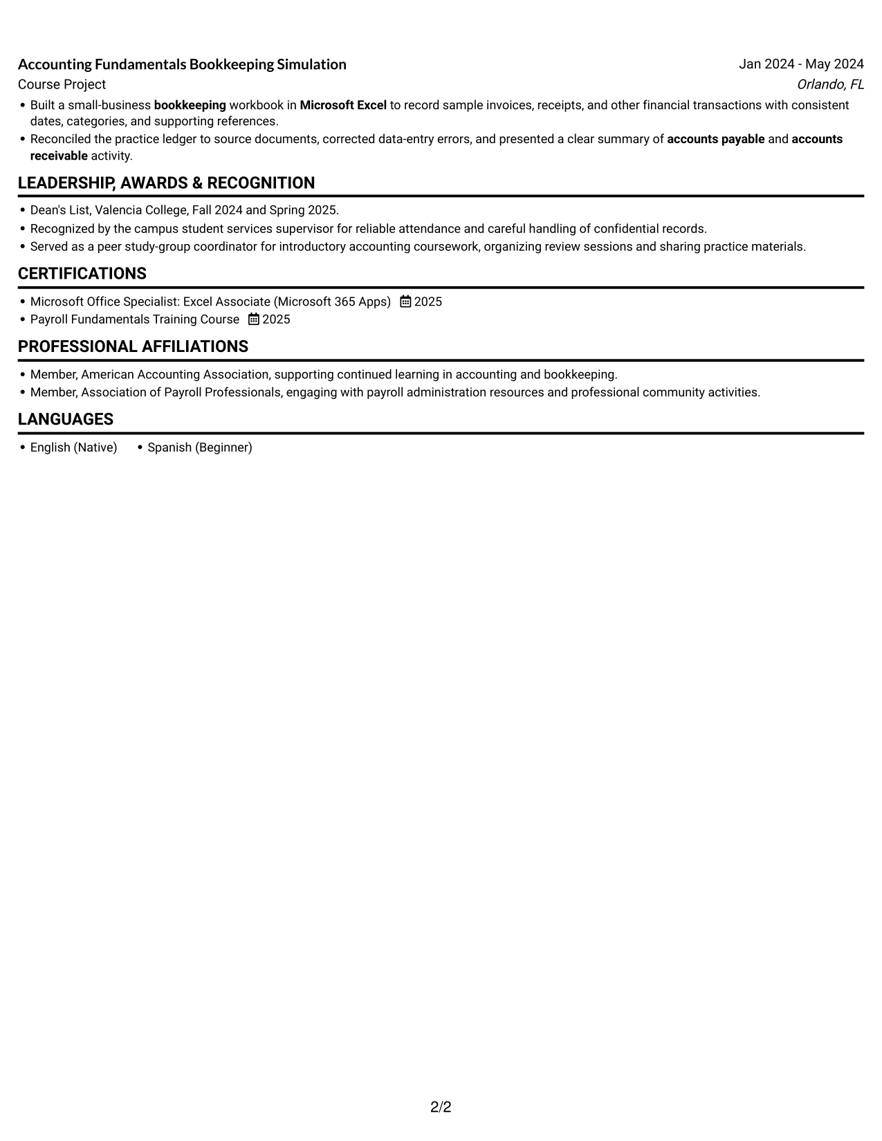 Resume example — page 2