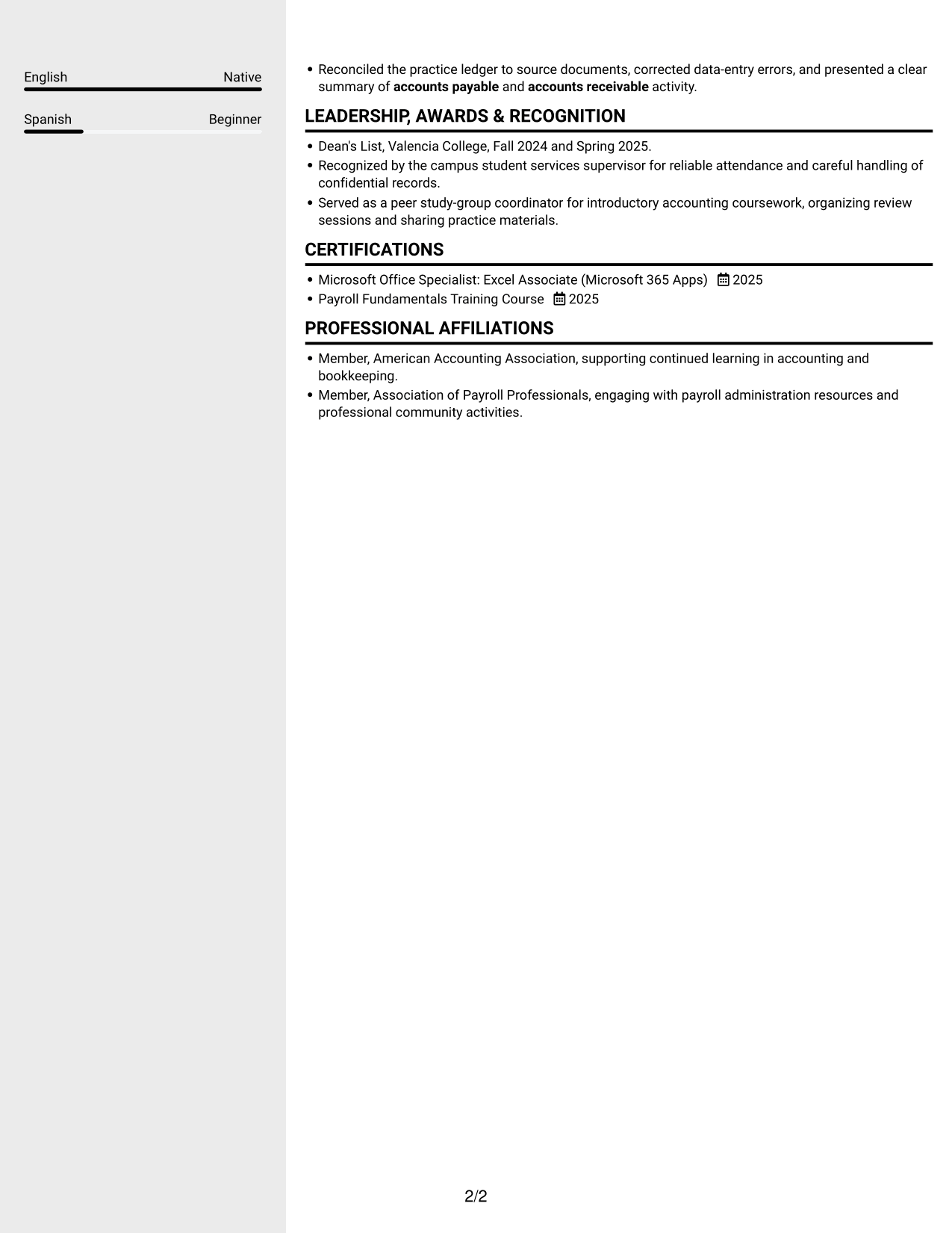 Resume example — page 2