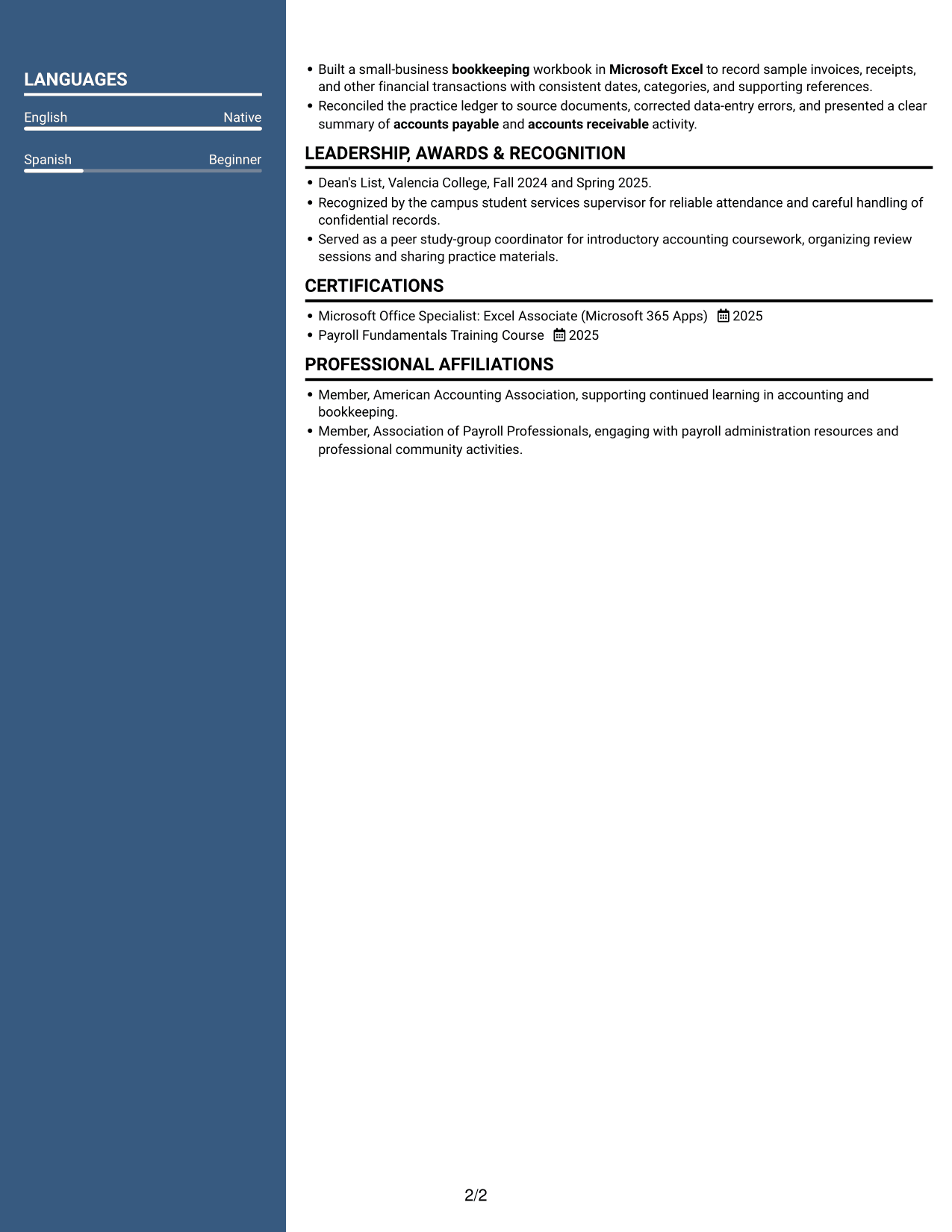 Resume example — page 2