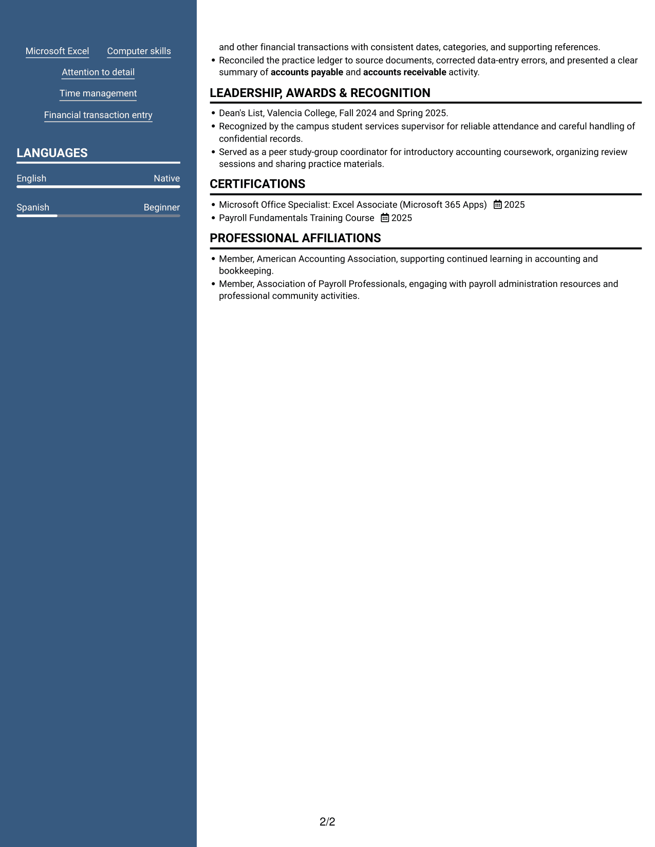 Resume example — page 2