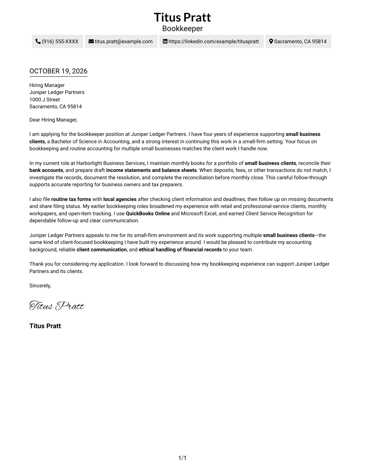 Cover letter example — page 1