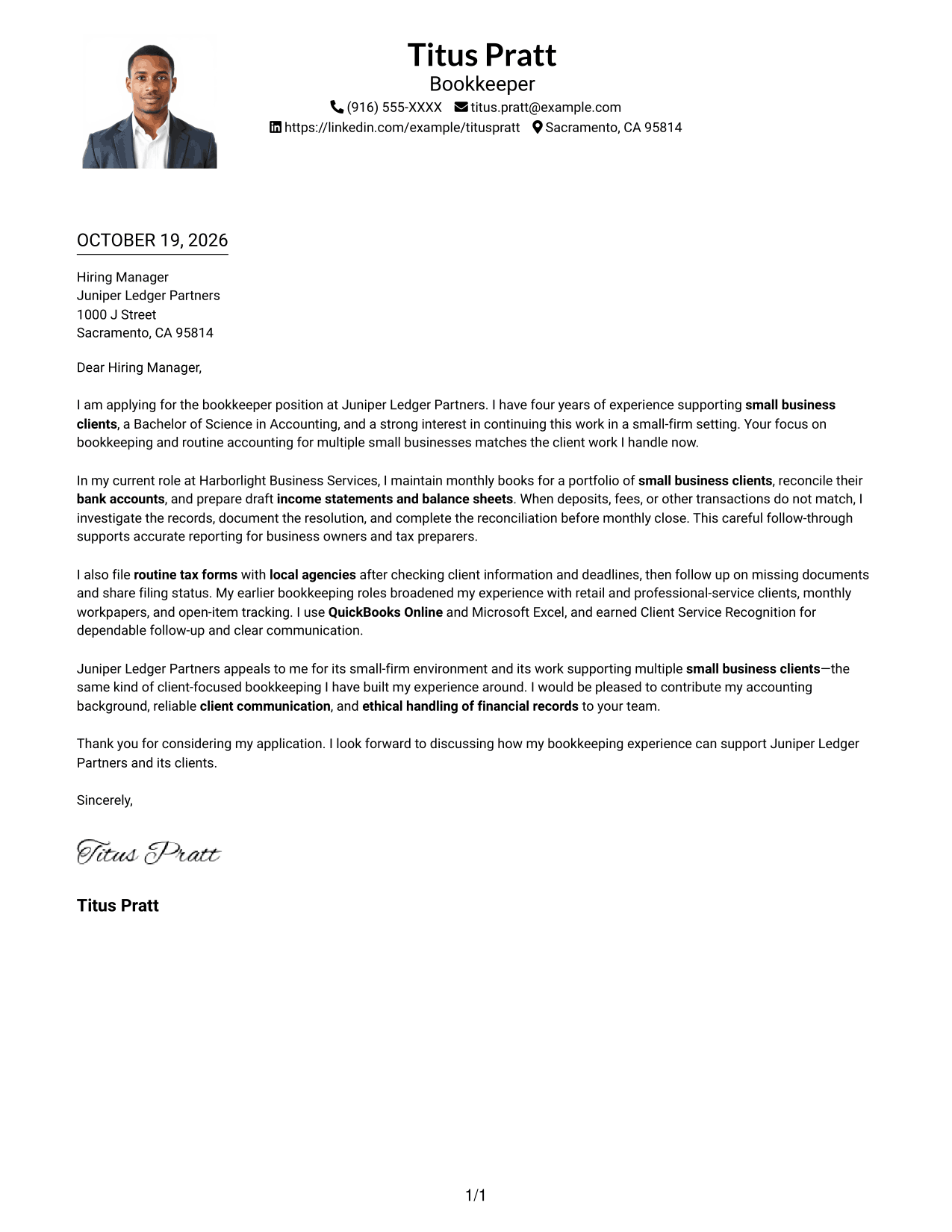 Cover letter example — page 1