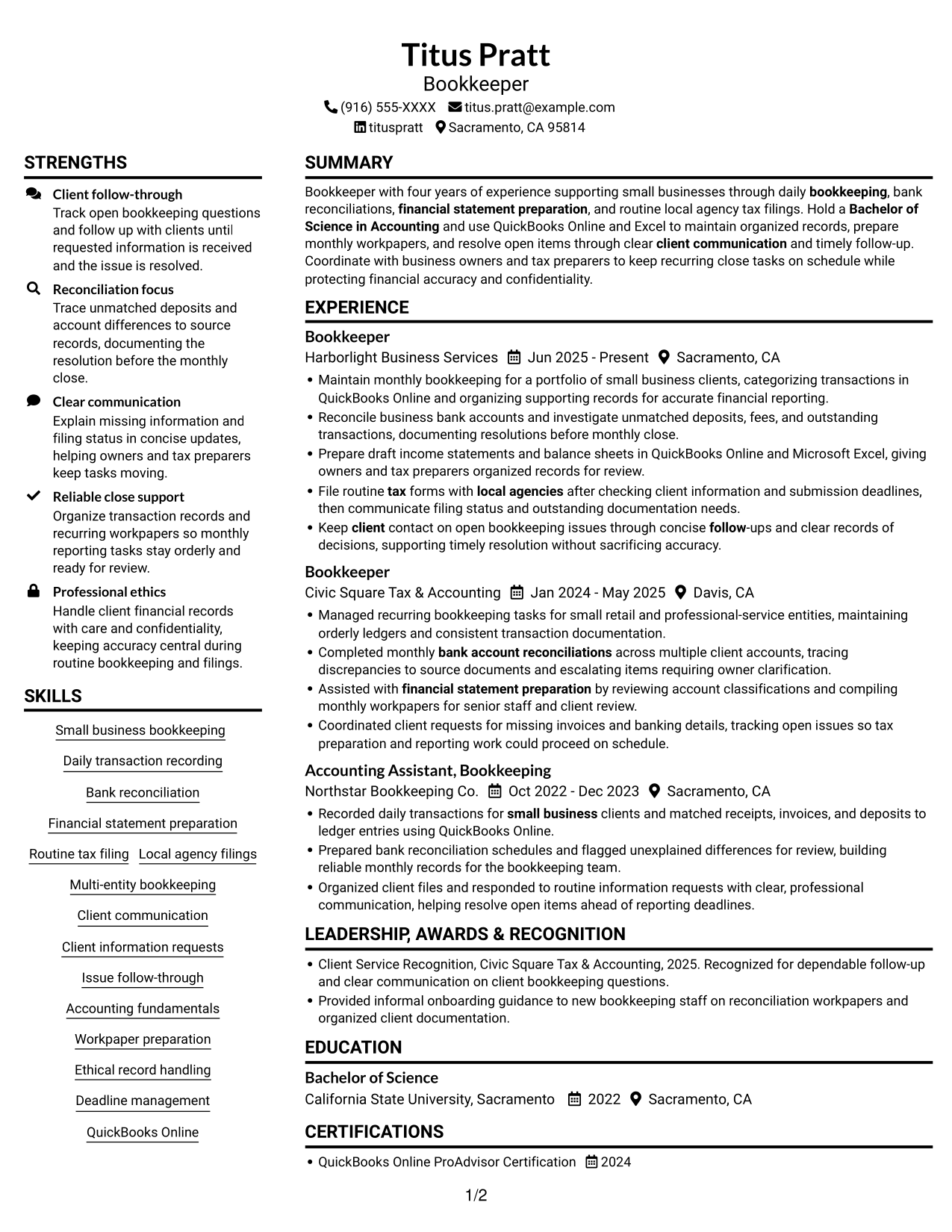 Resume example — page 1