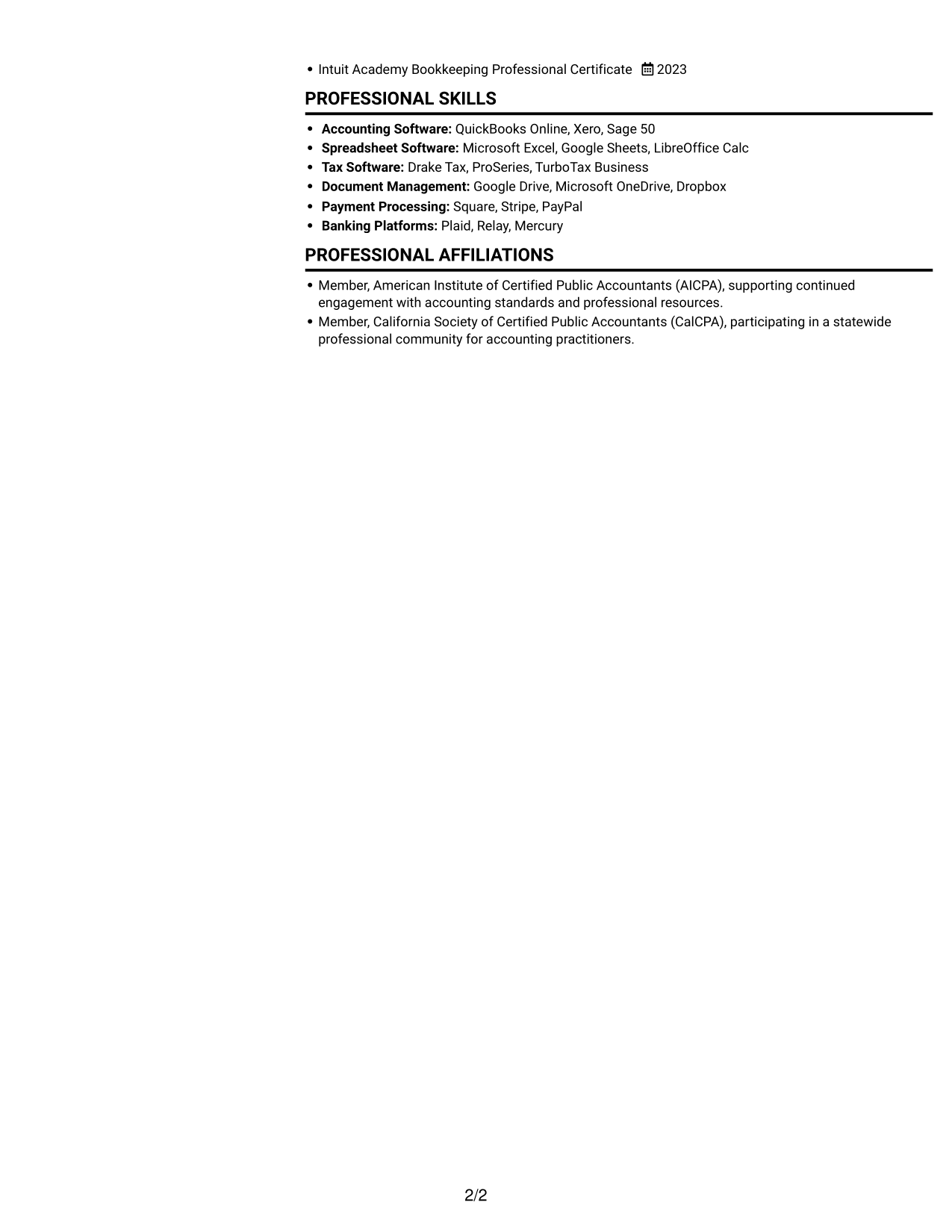 Resume example — page 2