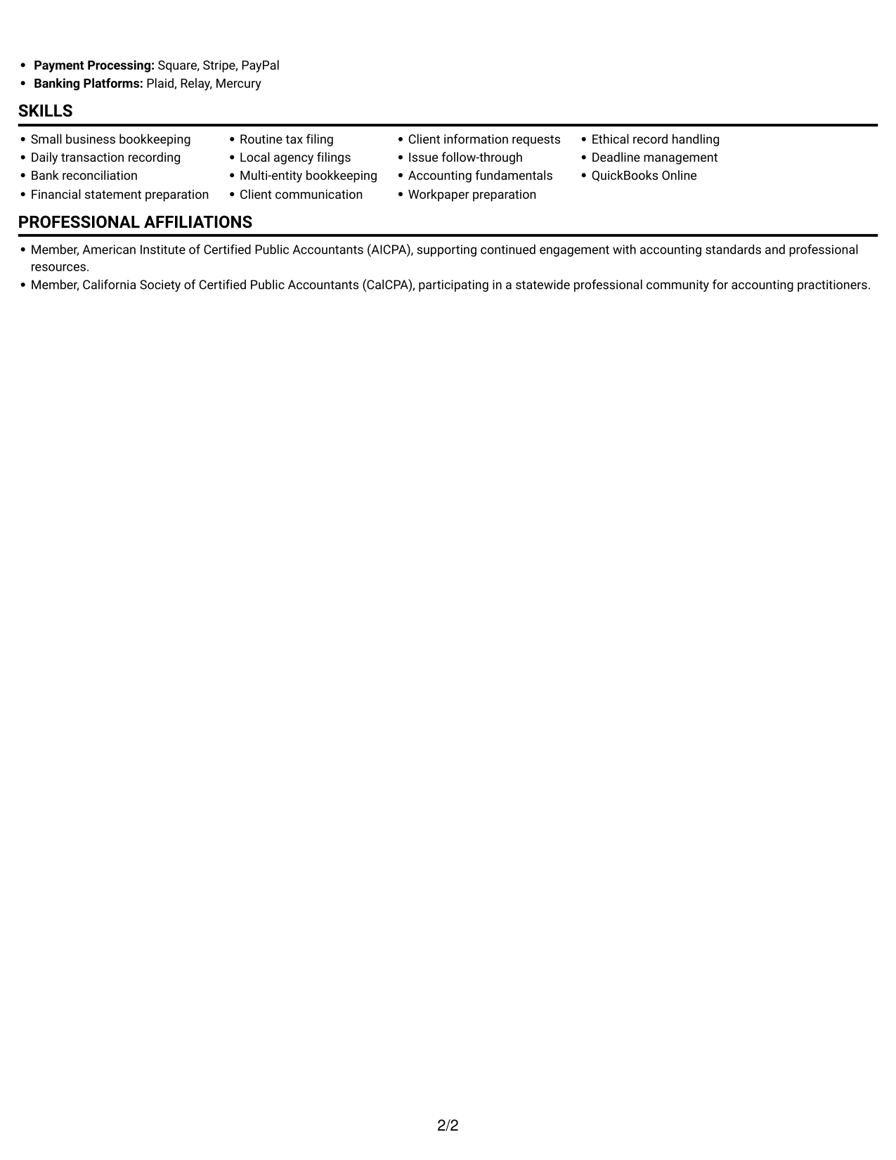 Resume example — page 2