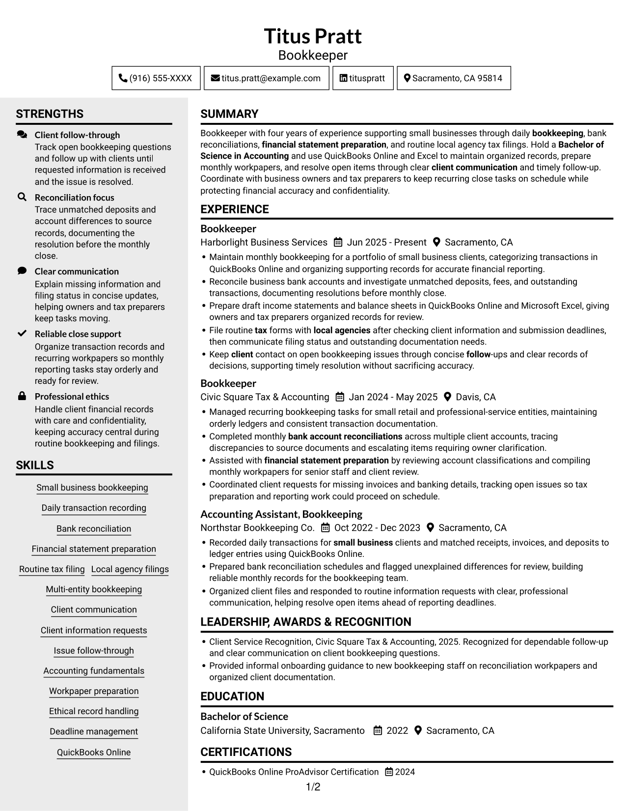 Resume example — page 1