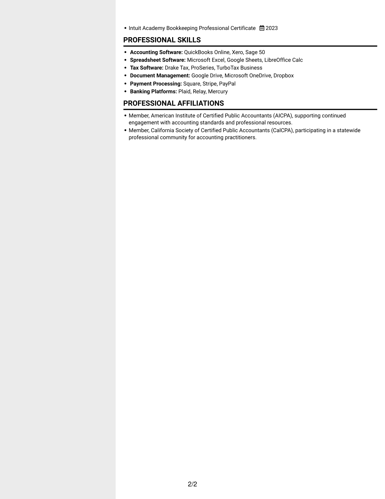 Resume example — page 2