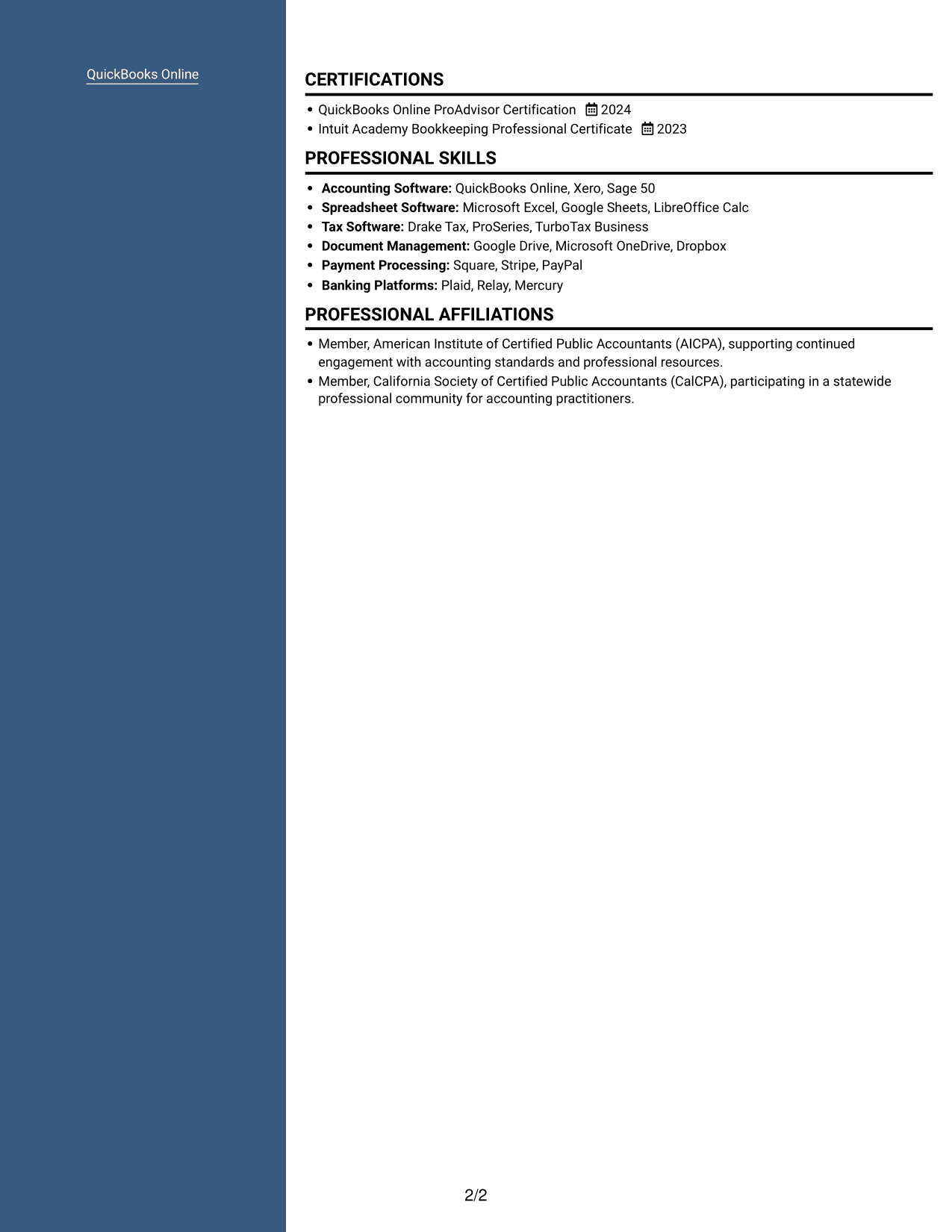 Resume example — page 2