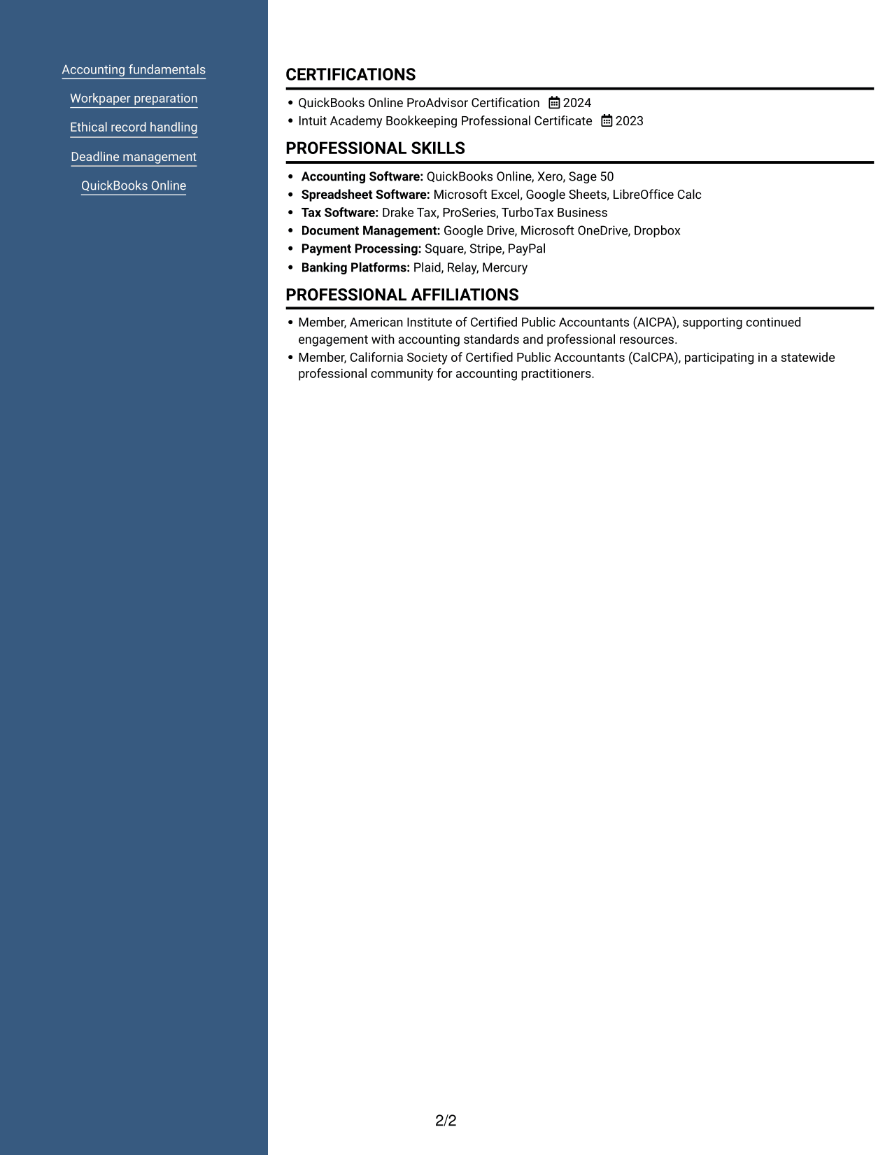 Resume example — page 2