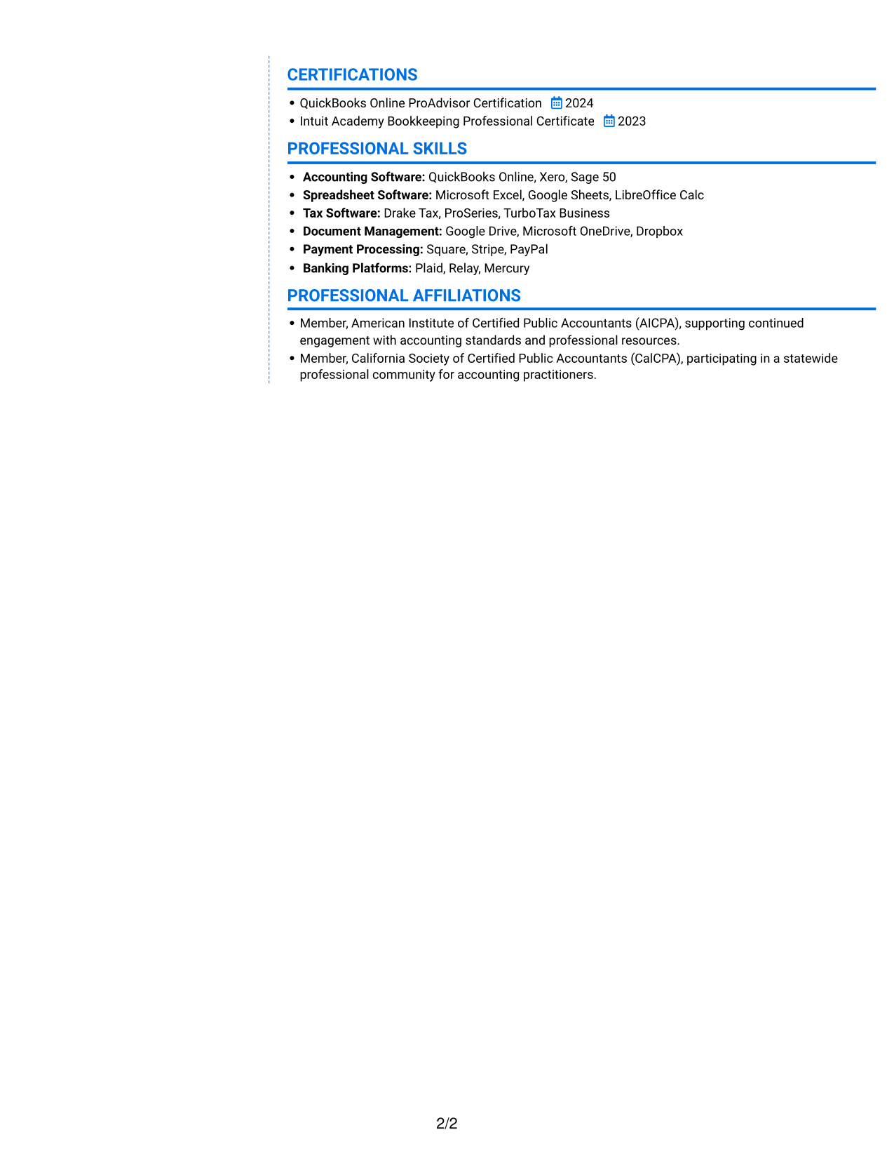 Resume example — page 2
