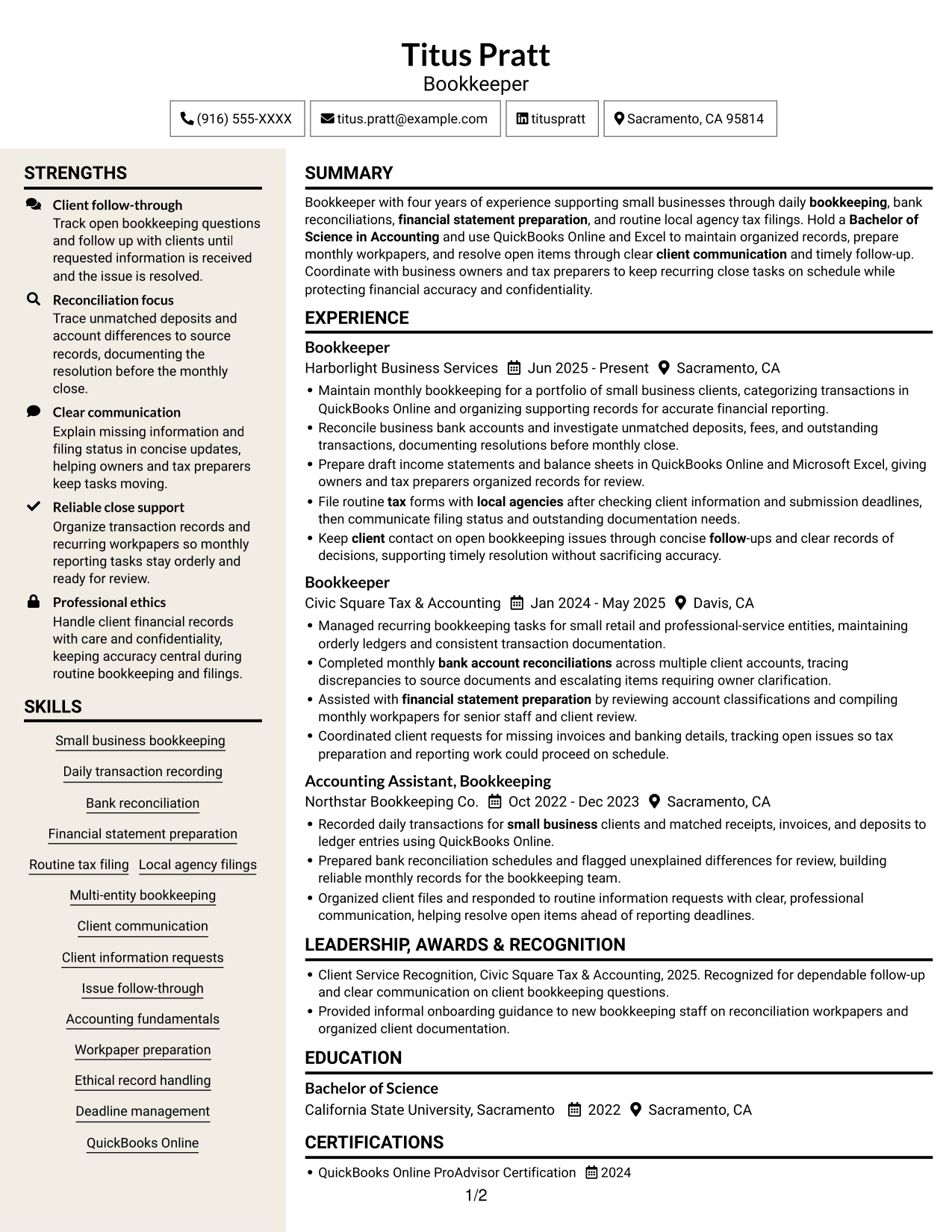 Resume example — page 1