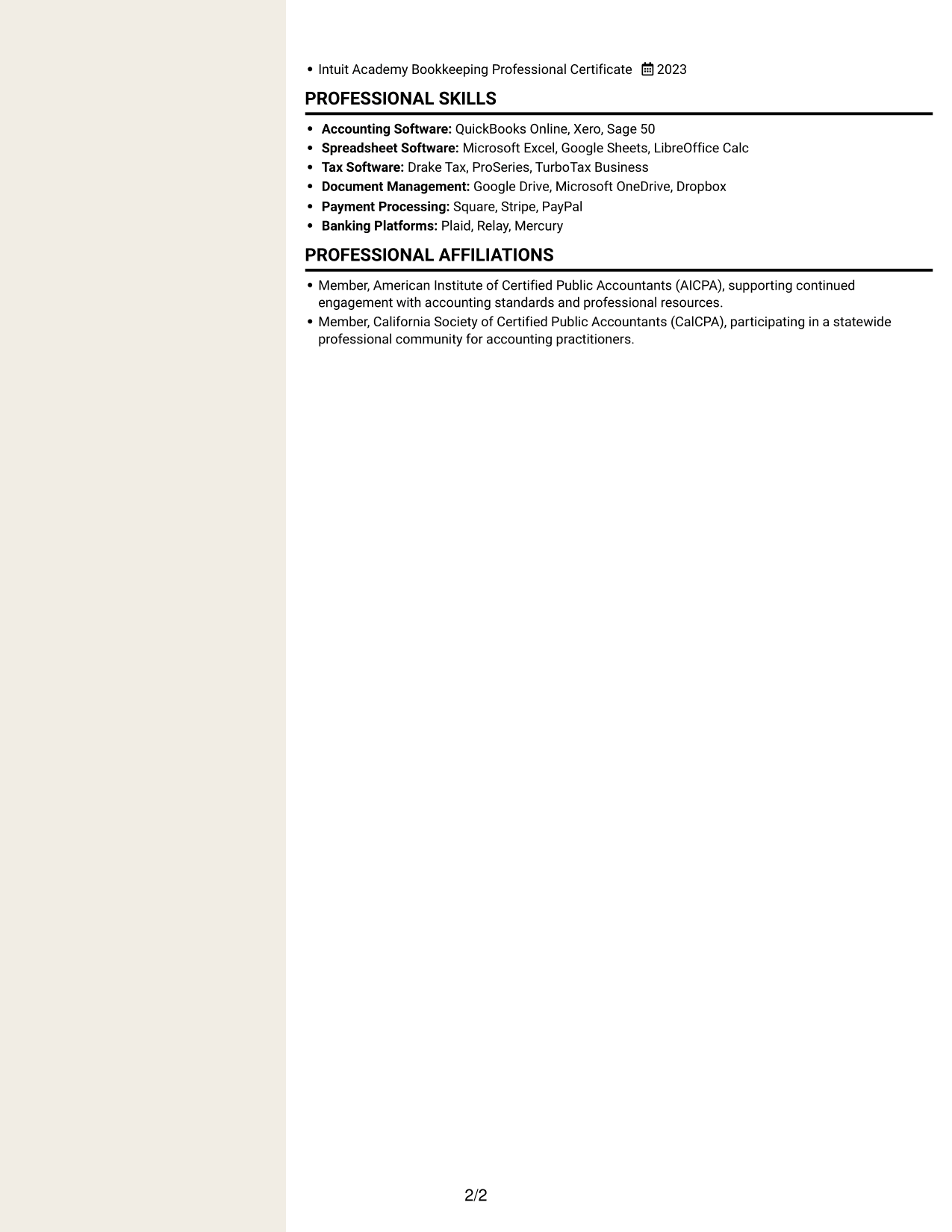 Resume example — page 2
