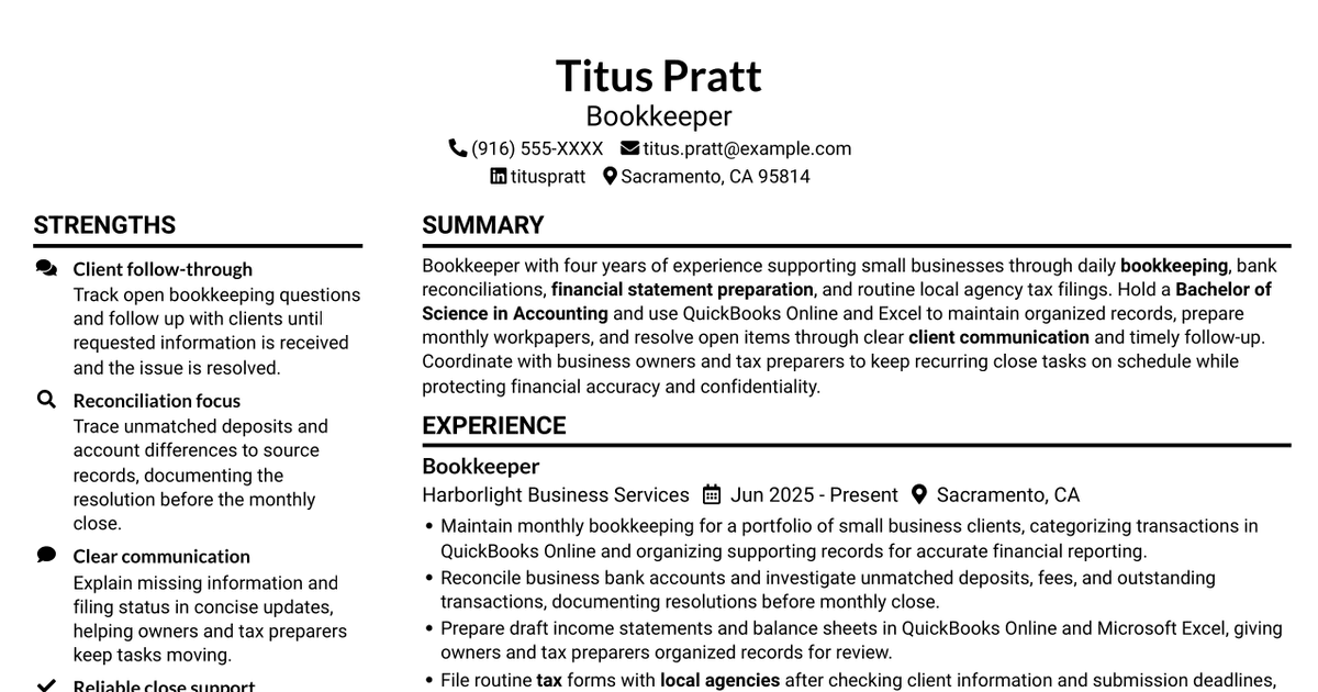 7 Entry-Level Bookkeeper - Small Business Accounting Resume Templates with Example