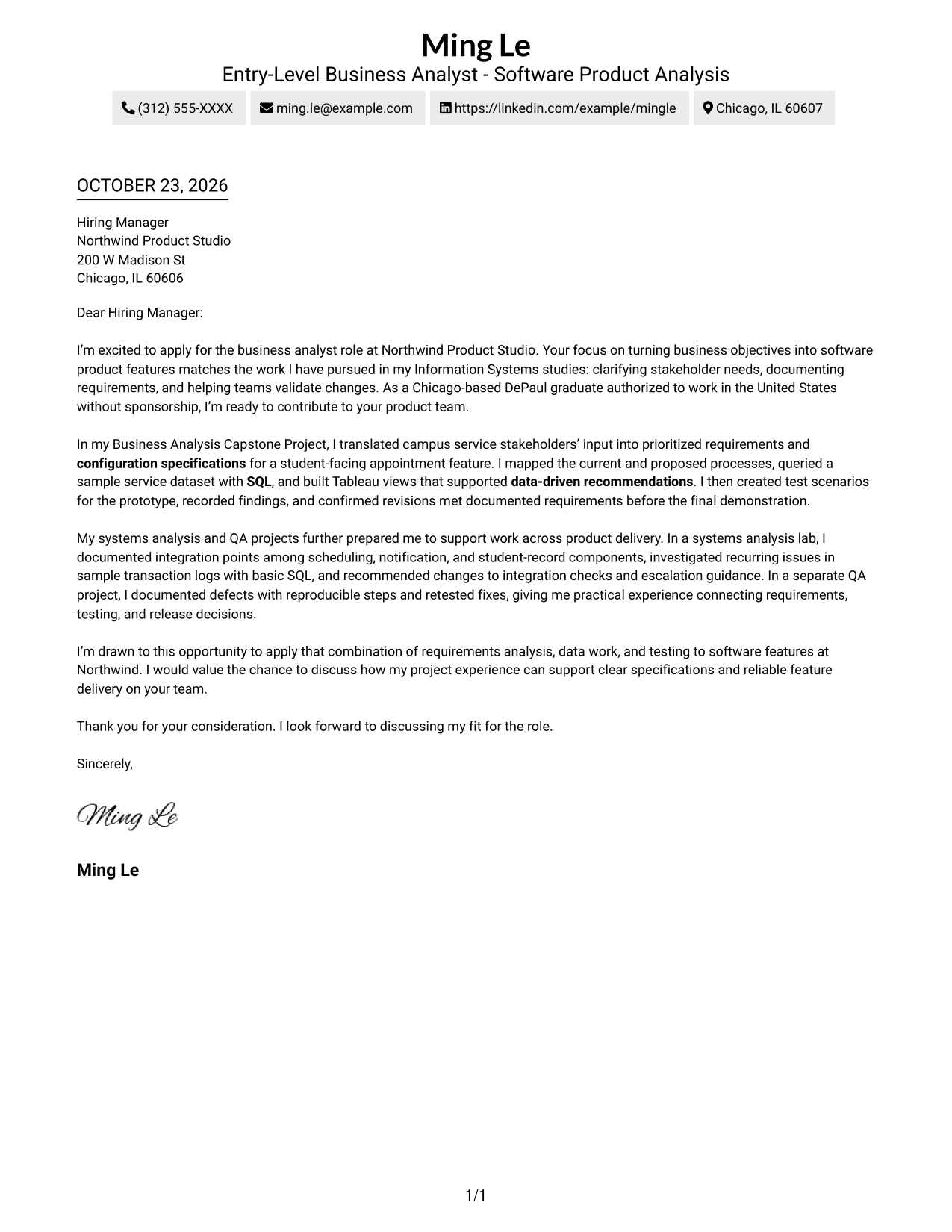 Cover letter example — page 1