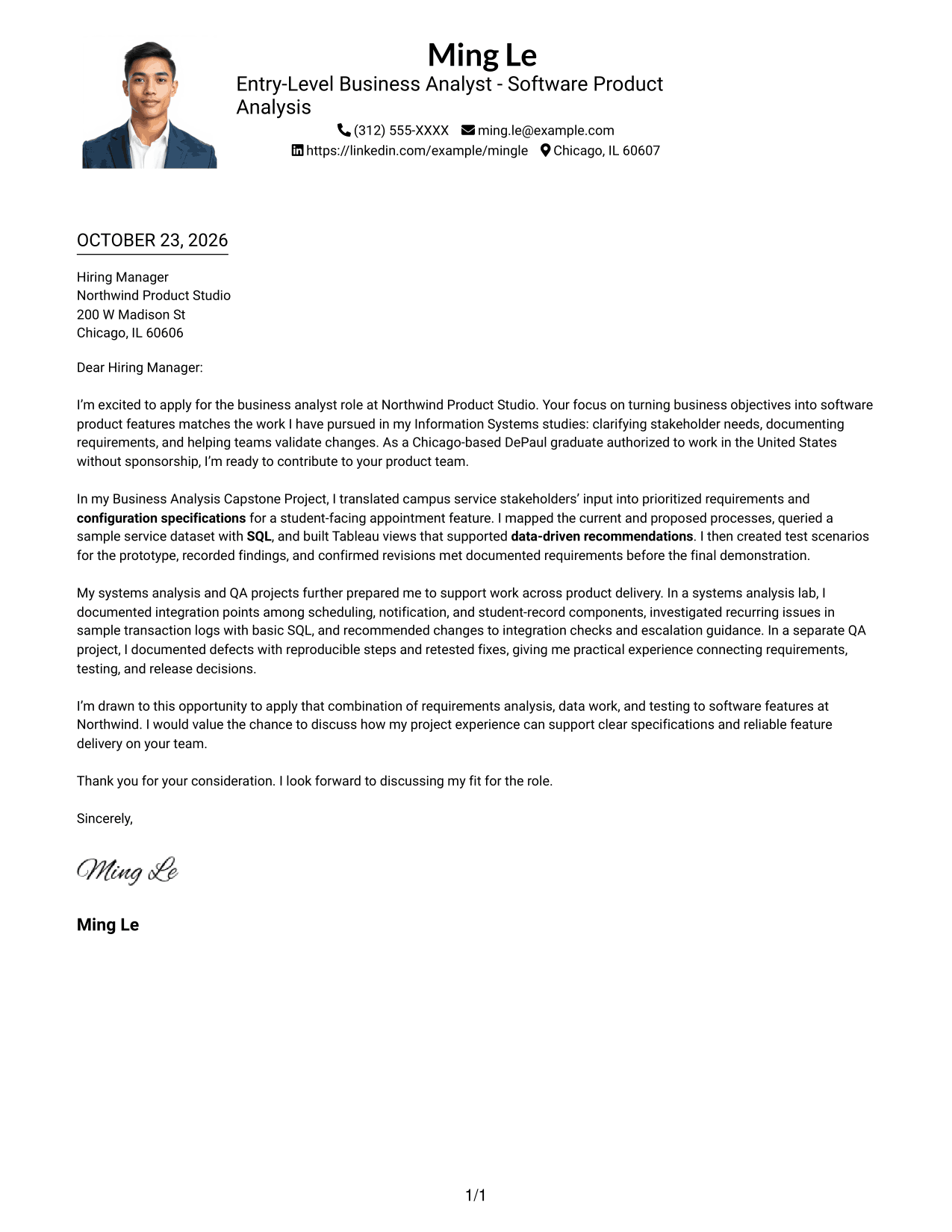 Cover letter example — page 1