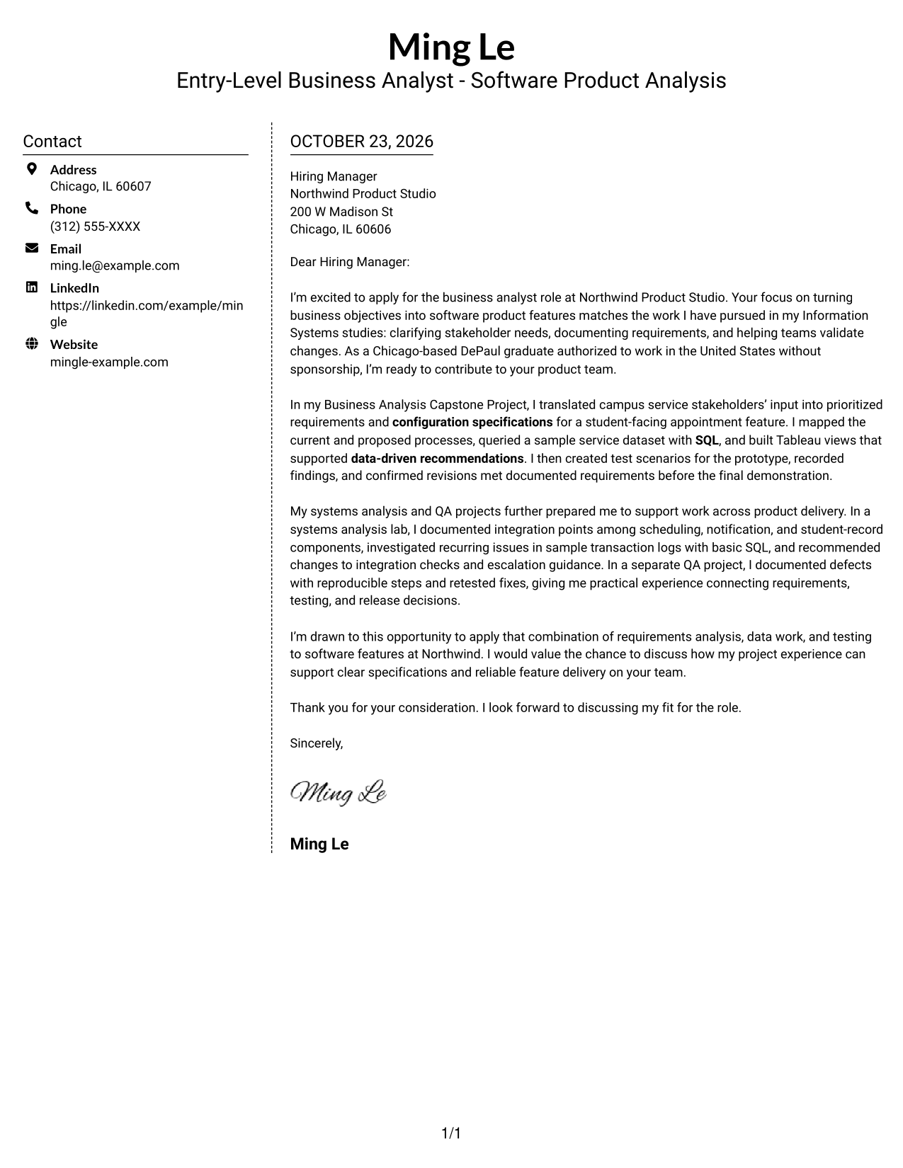 Cover letter example — page 1