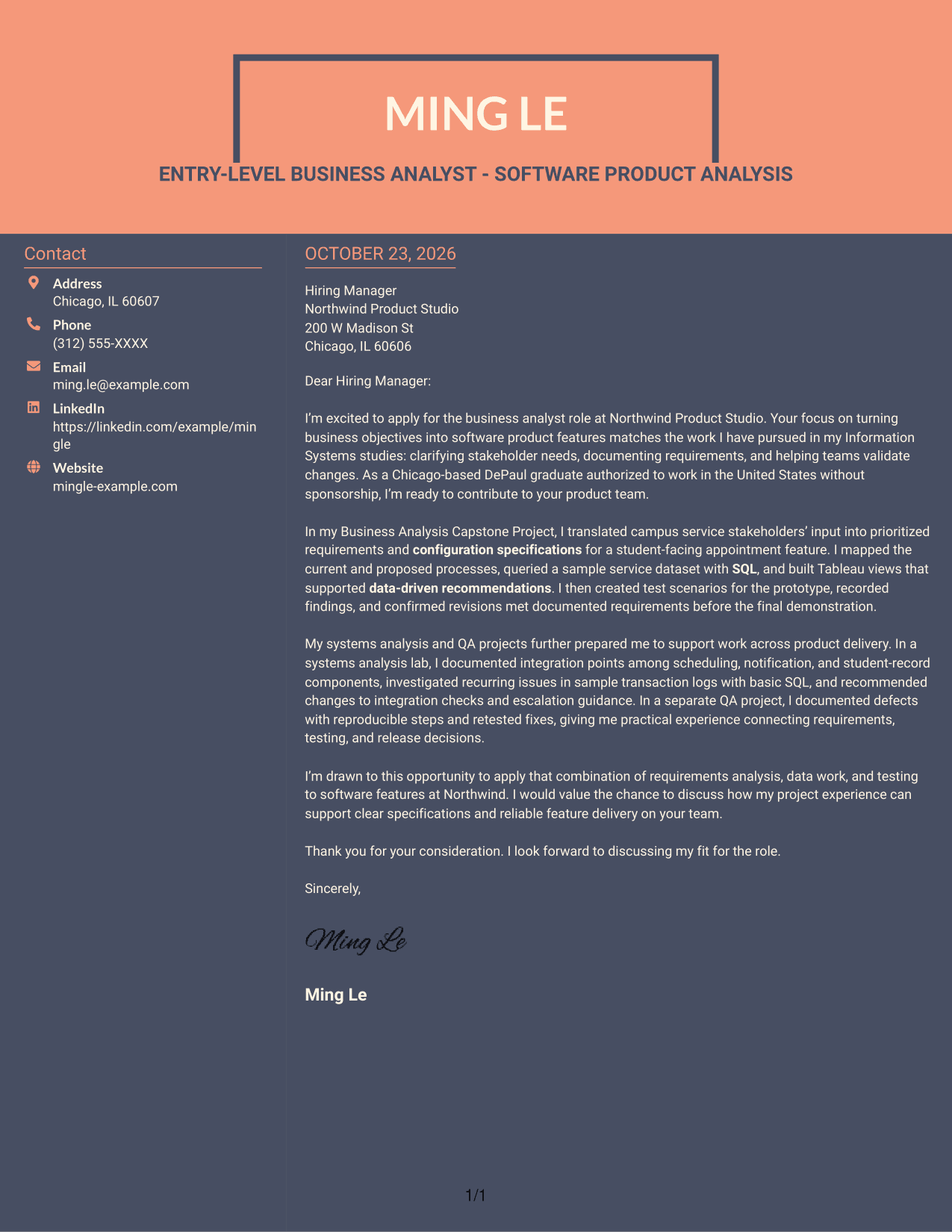 Cover letter example — page 1