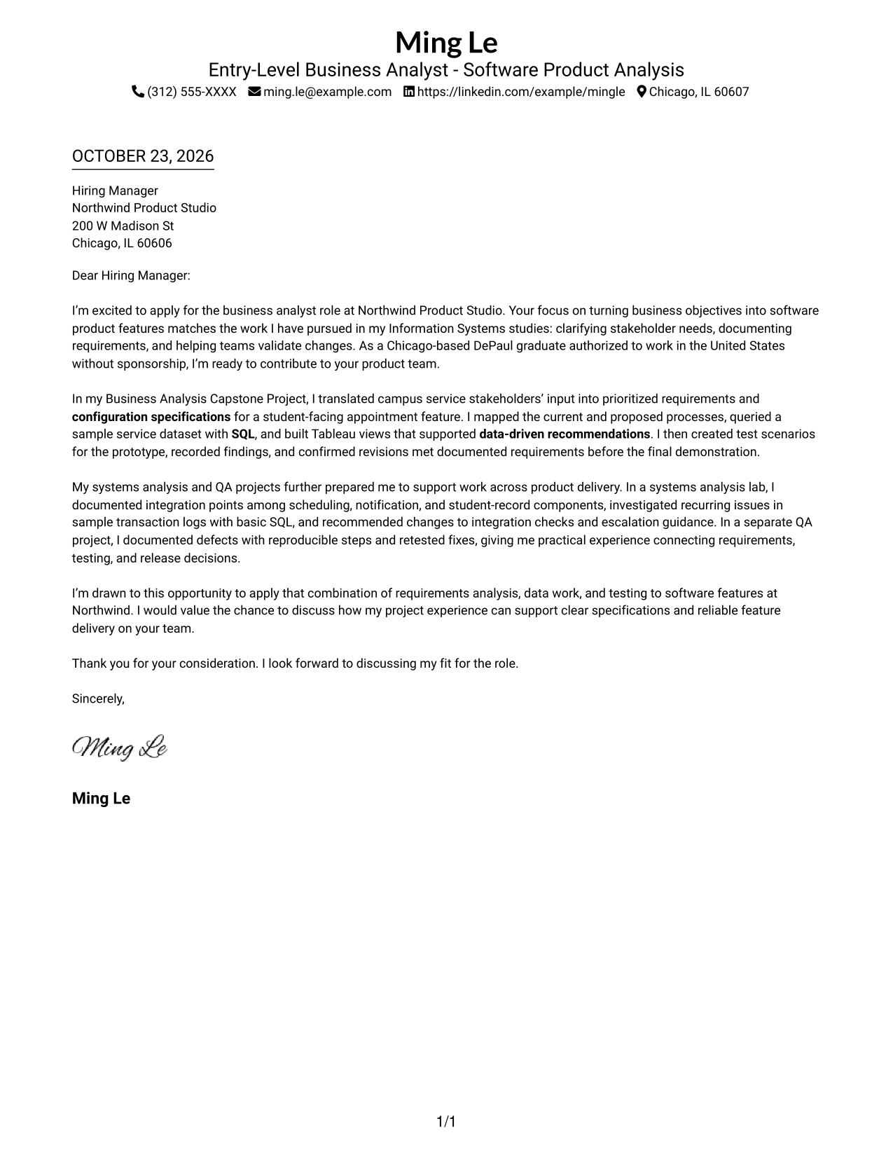 Cover letter example — page 1