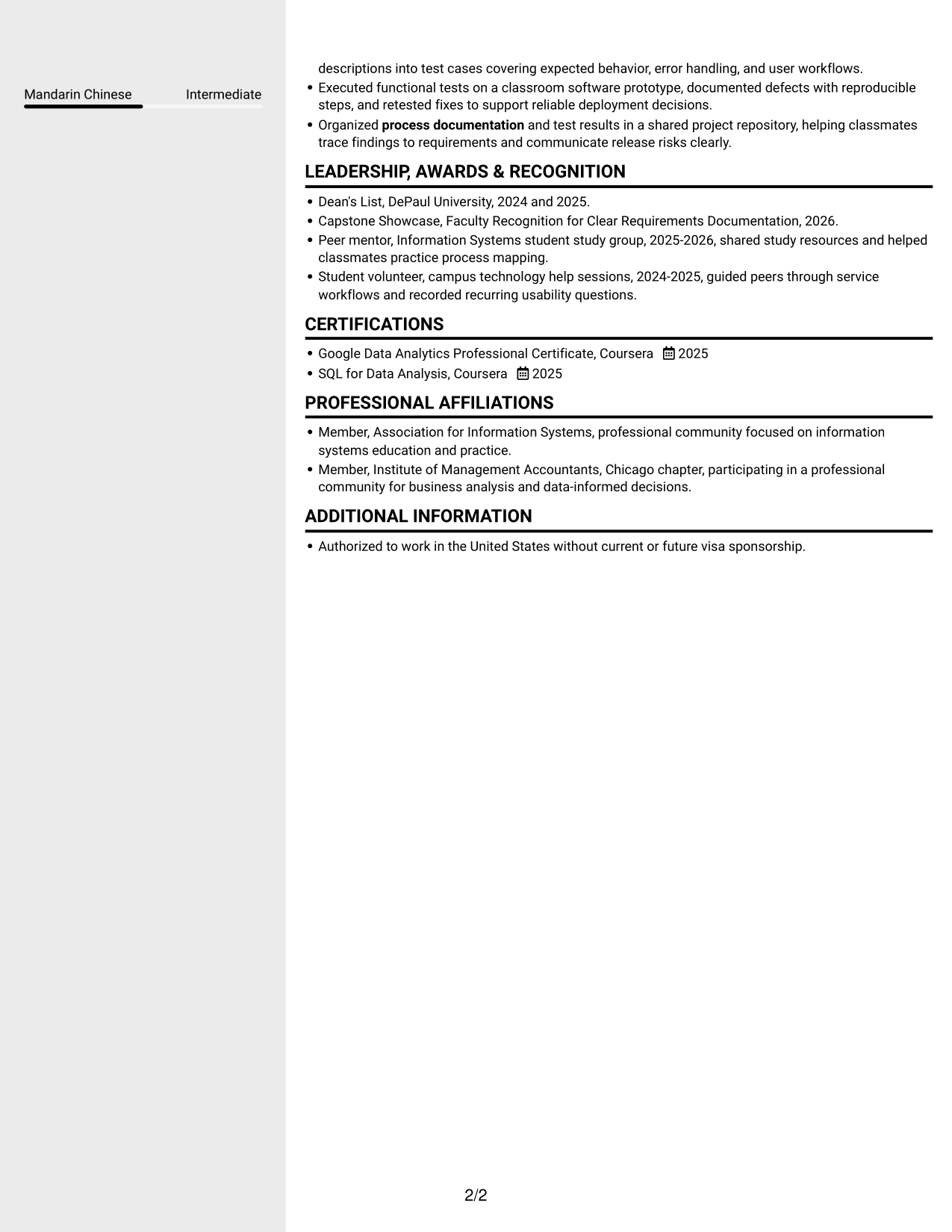 Resume example — page 2