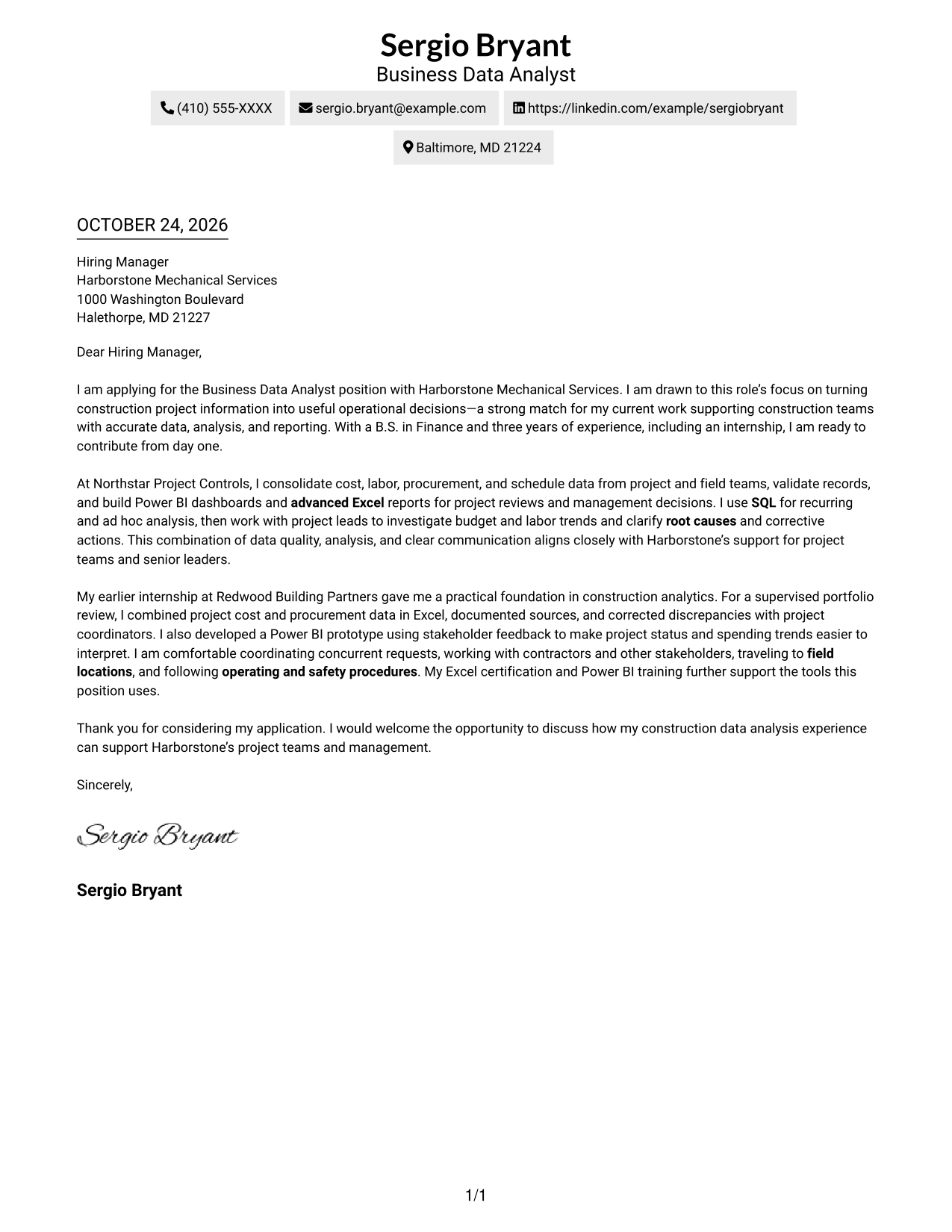 Cover letter example — page 1