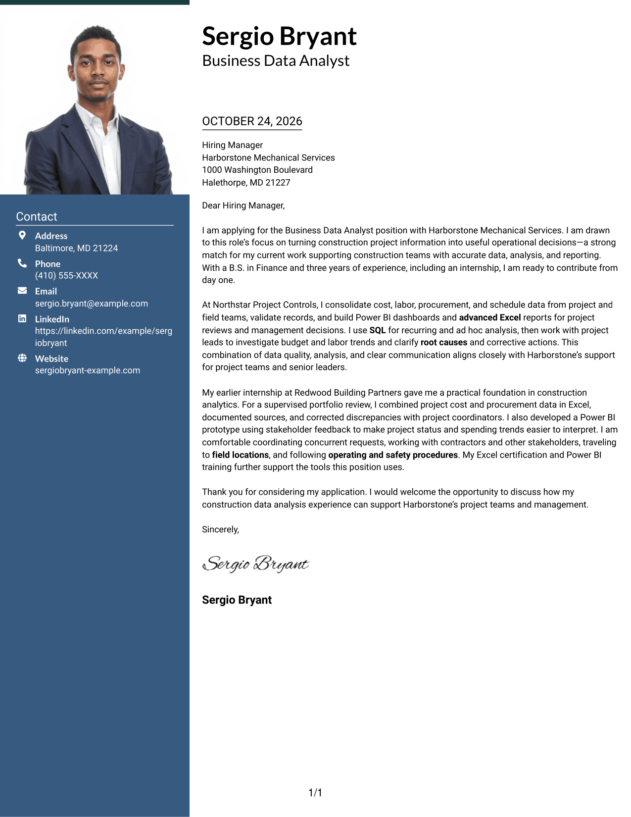 Cover letter example — page 1
