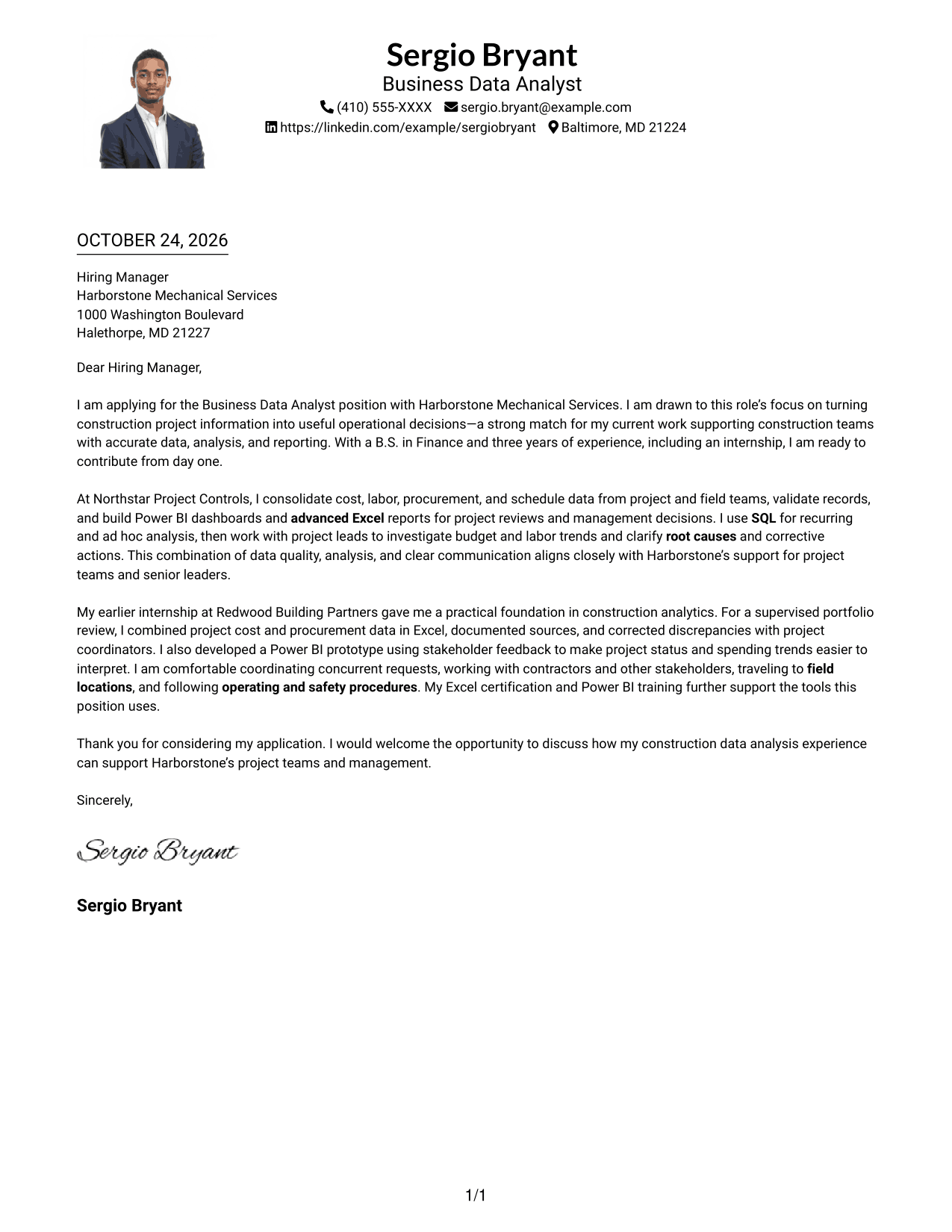 Cover letter example — page 1