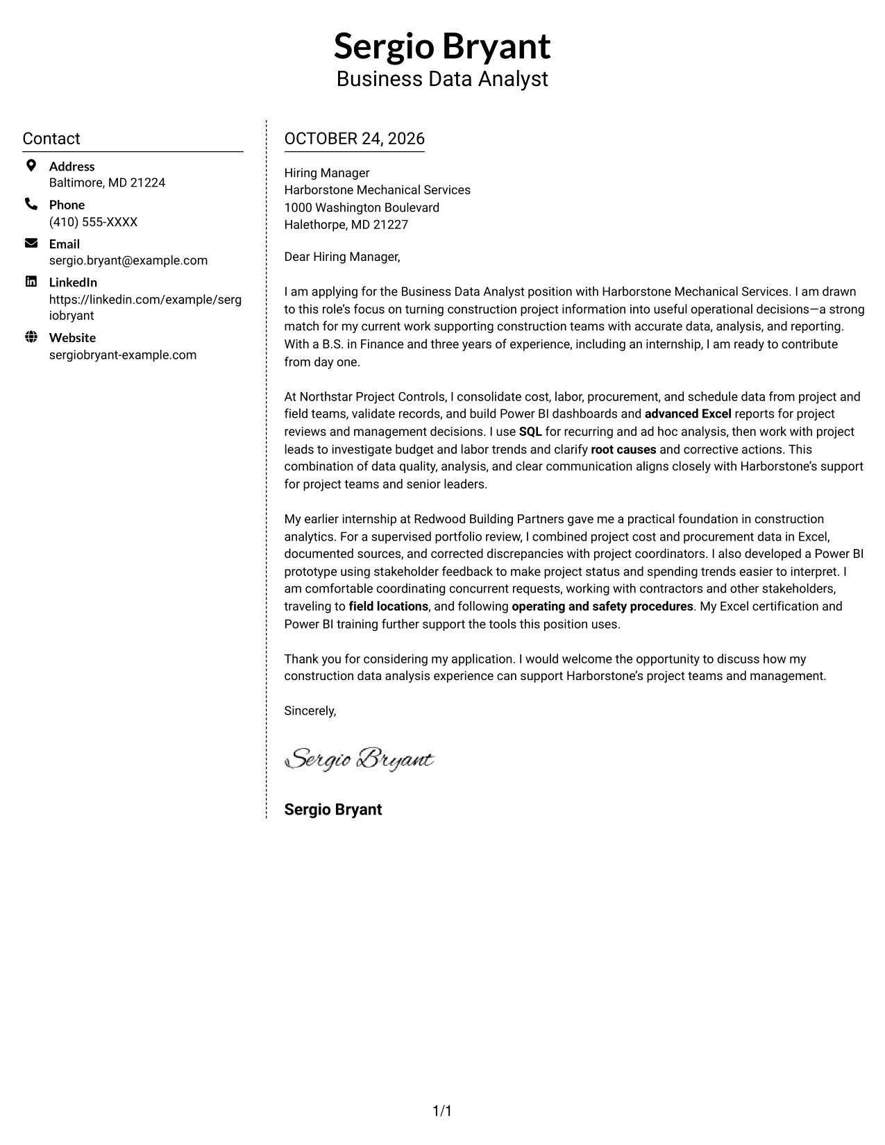 Cover letter example — page 1