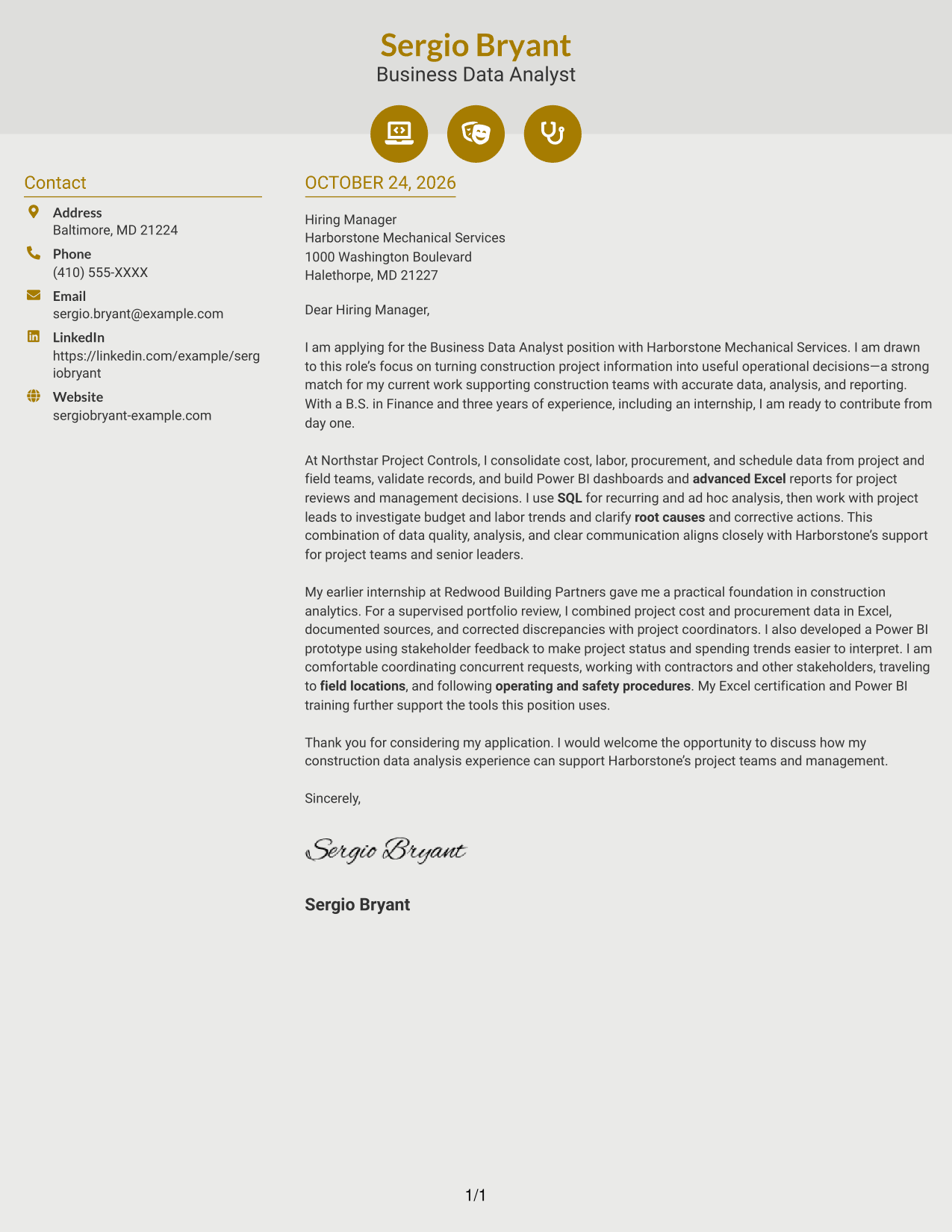 Cover letter example — page 1