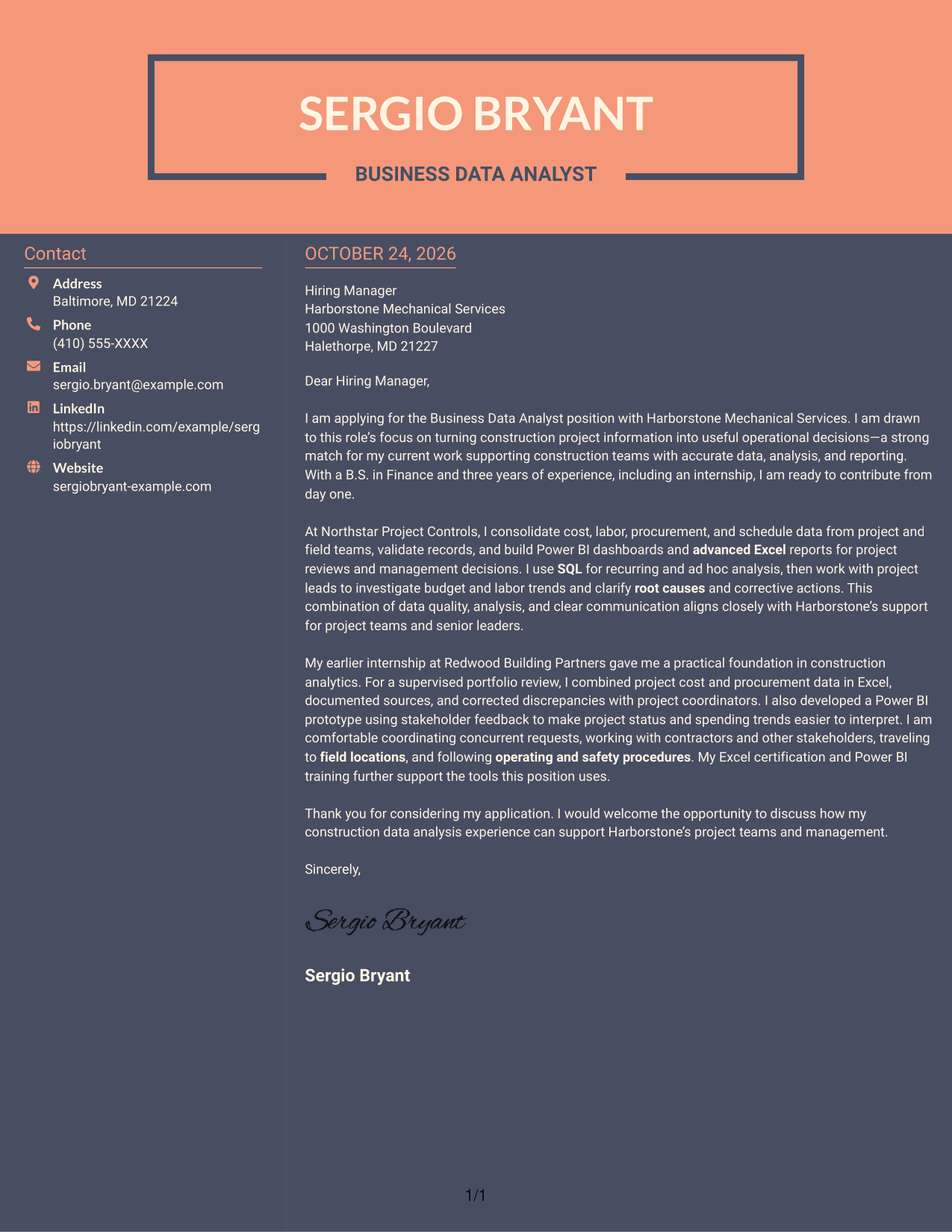 Cover letter example — page 1
