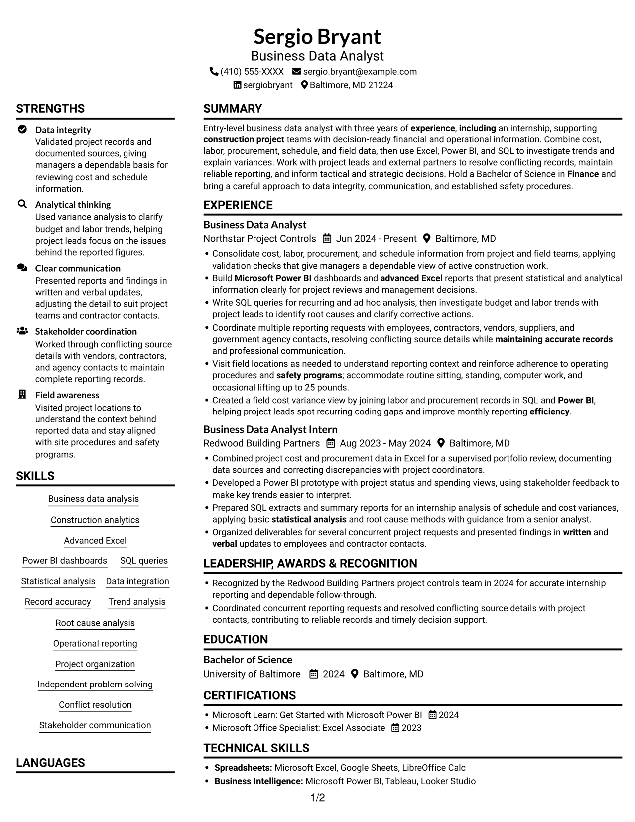 Resume example — page 1