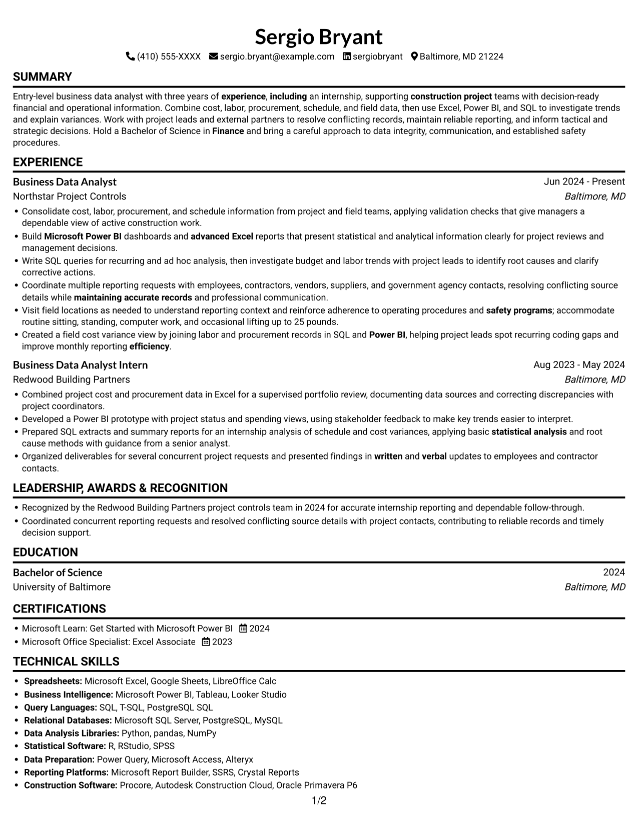 Resume example — page 1