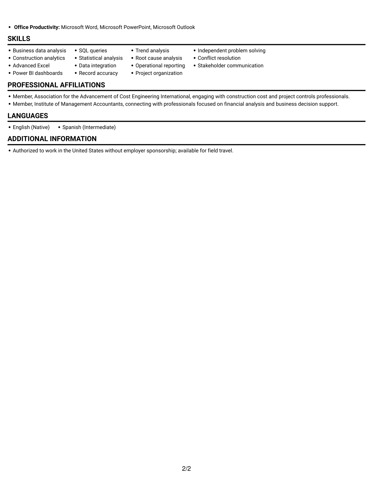 Resume example — page 2