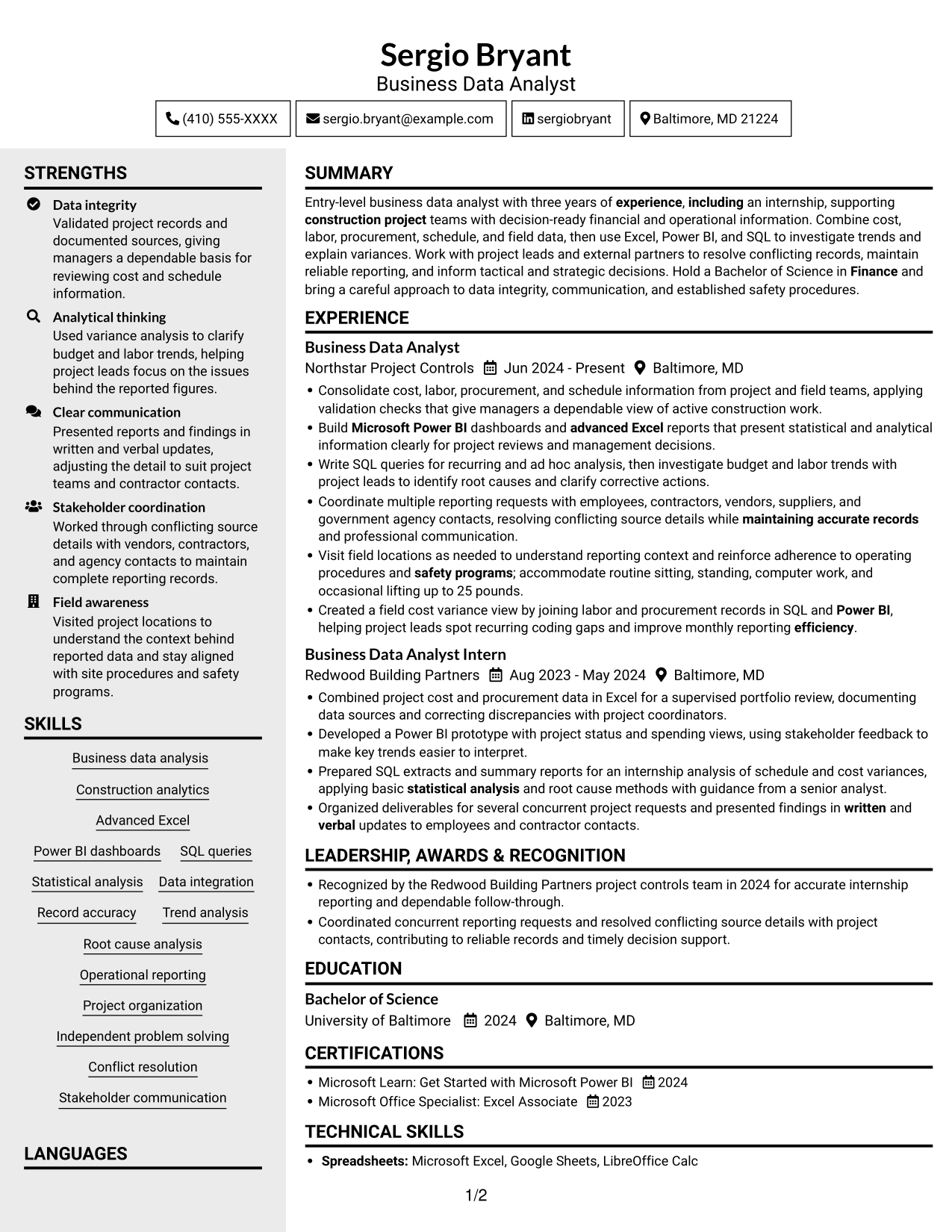 Resume example — page 1