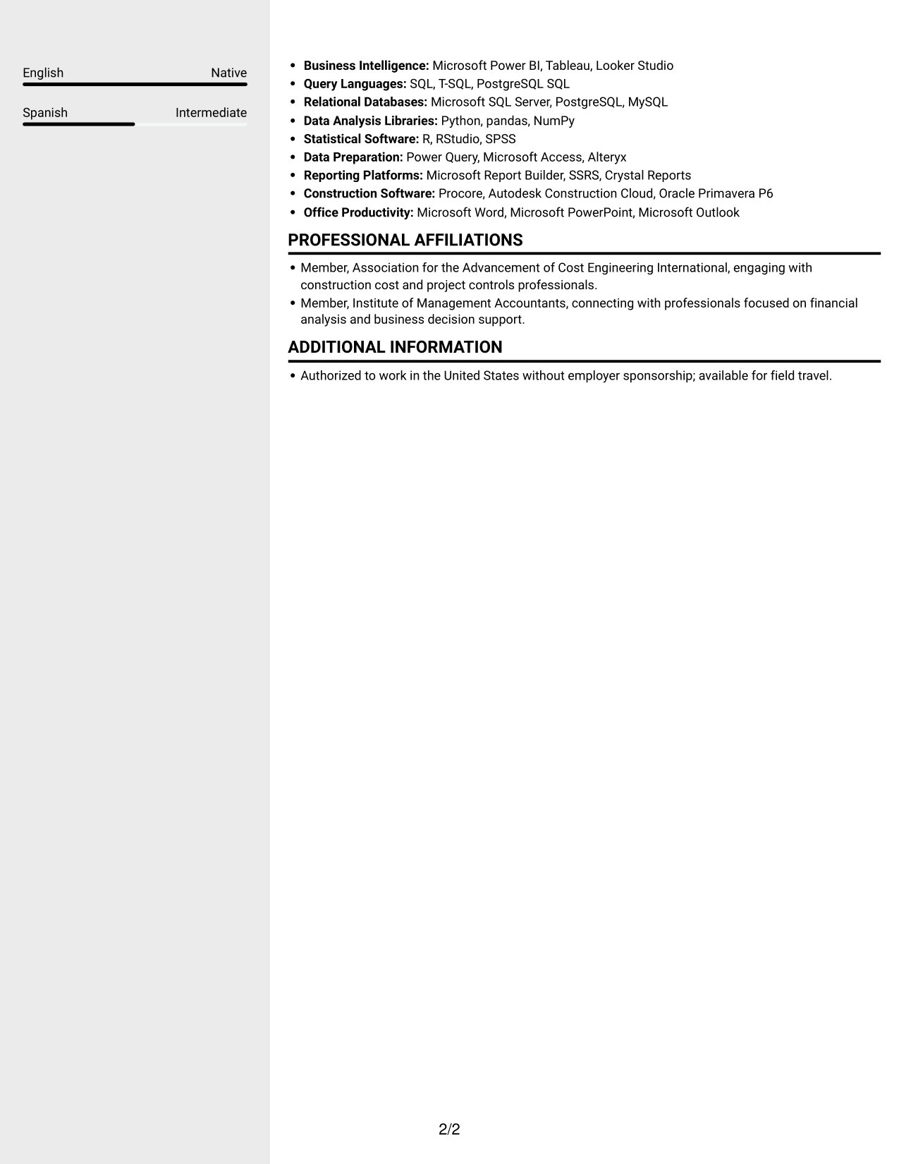 Resume example — page 2