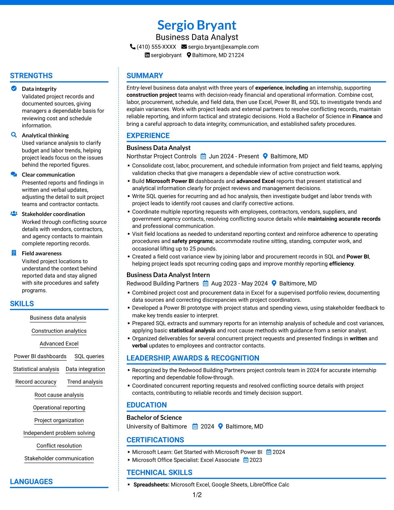 Resume example — page 1