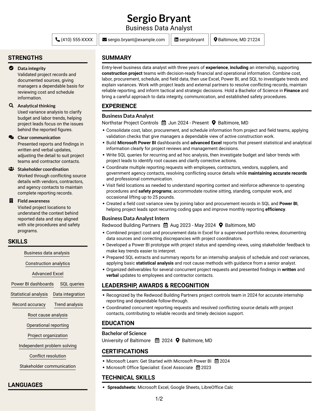 Resume example — page 1