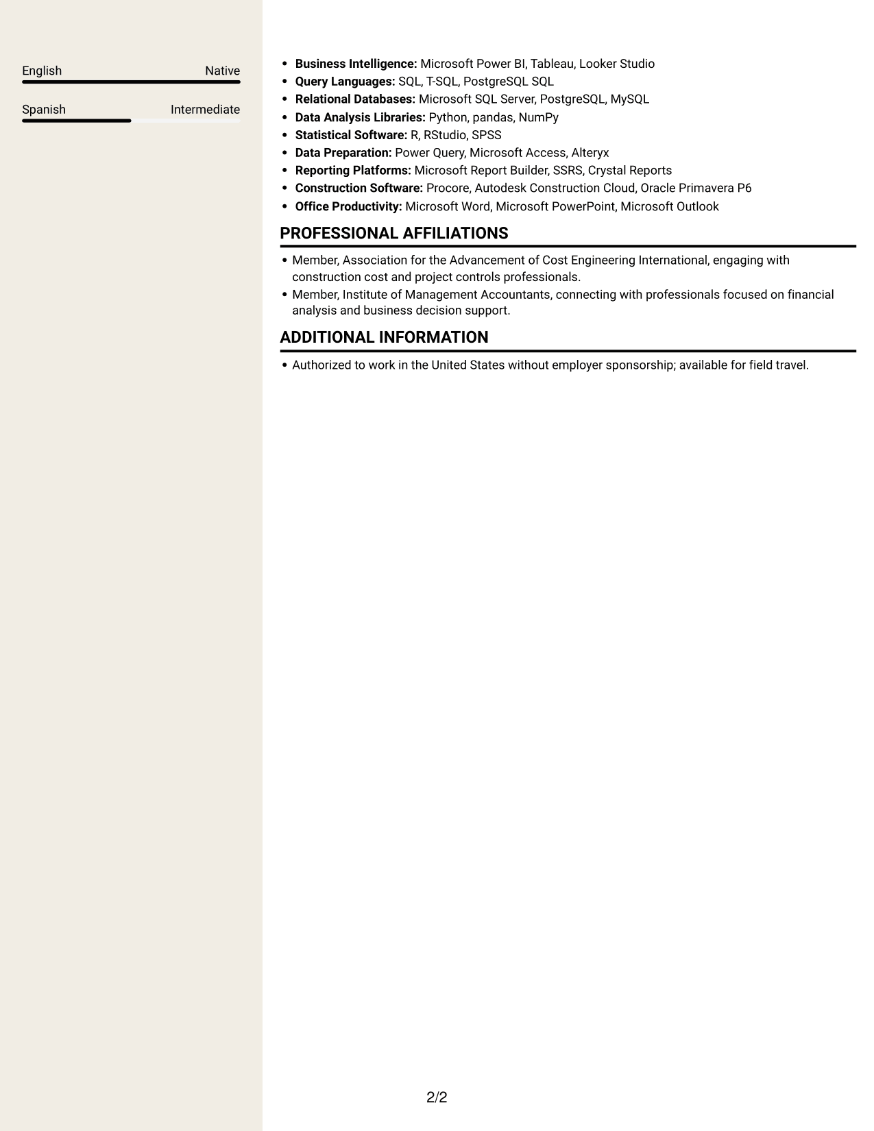 Resume example — page 2
