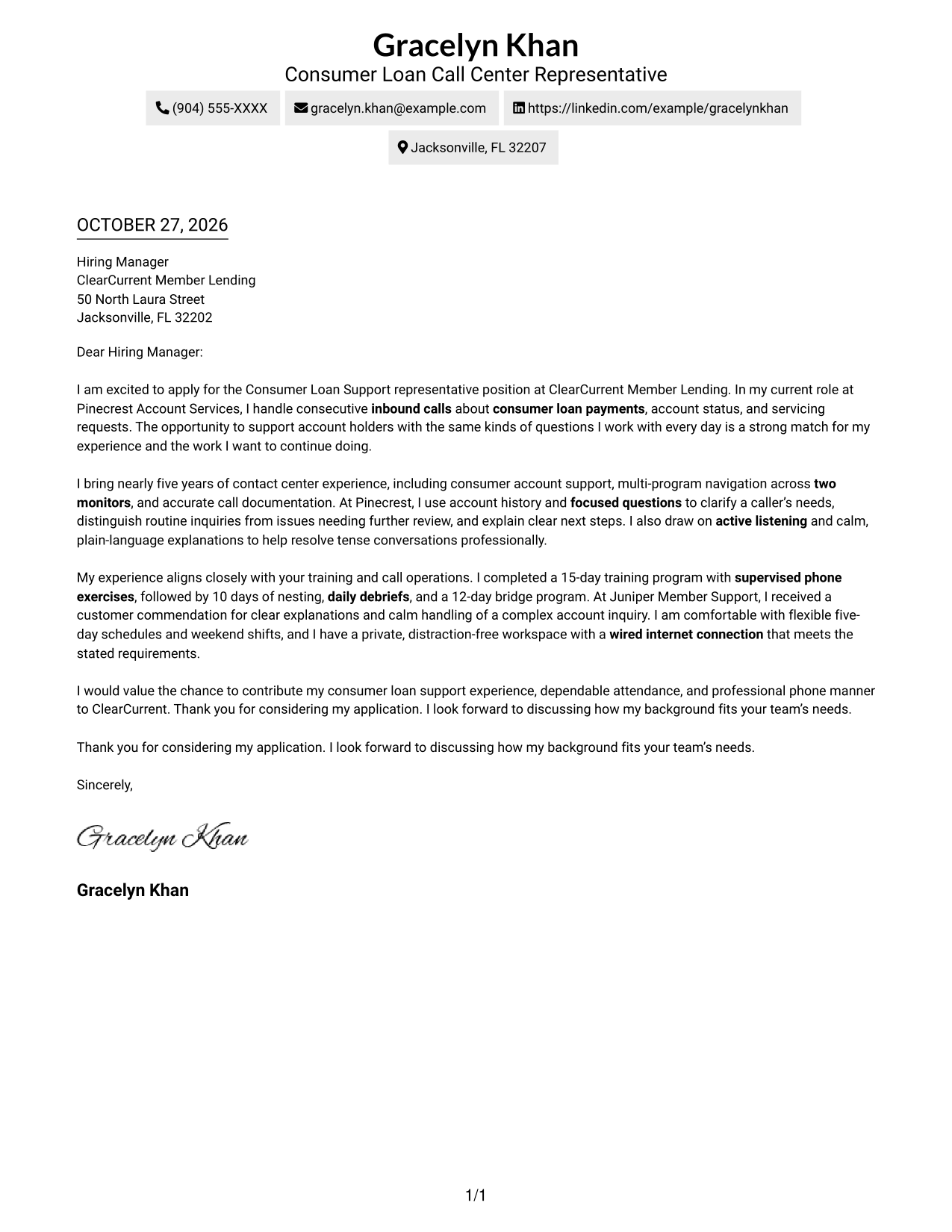 Cover letter example — page 1