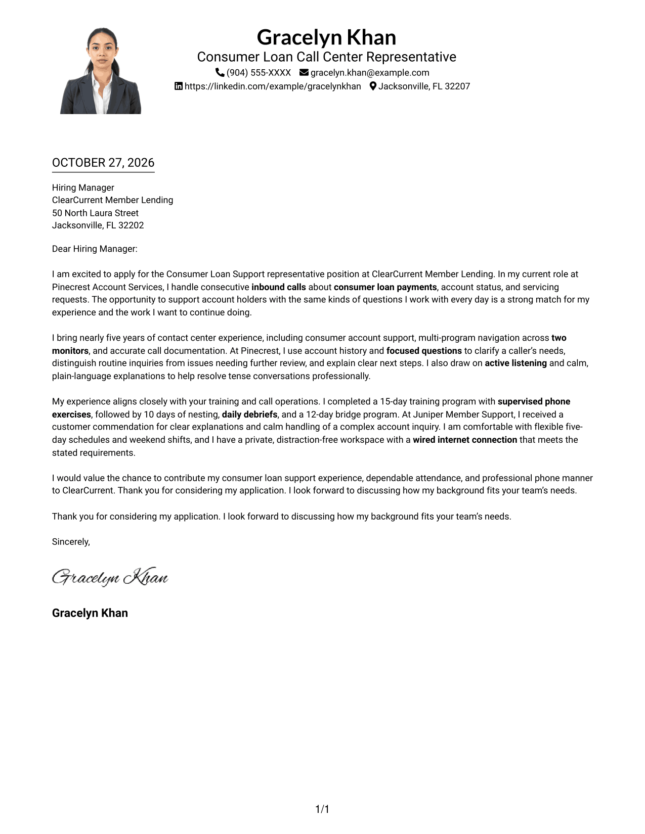 Cover letter example — page 1
